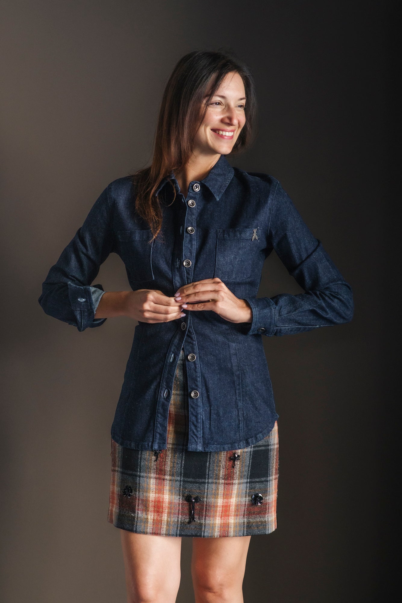 Camicia in Denim Stretch con Fly Gioiello