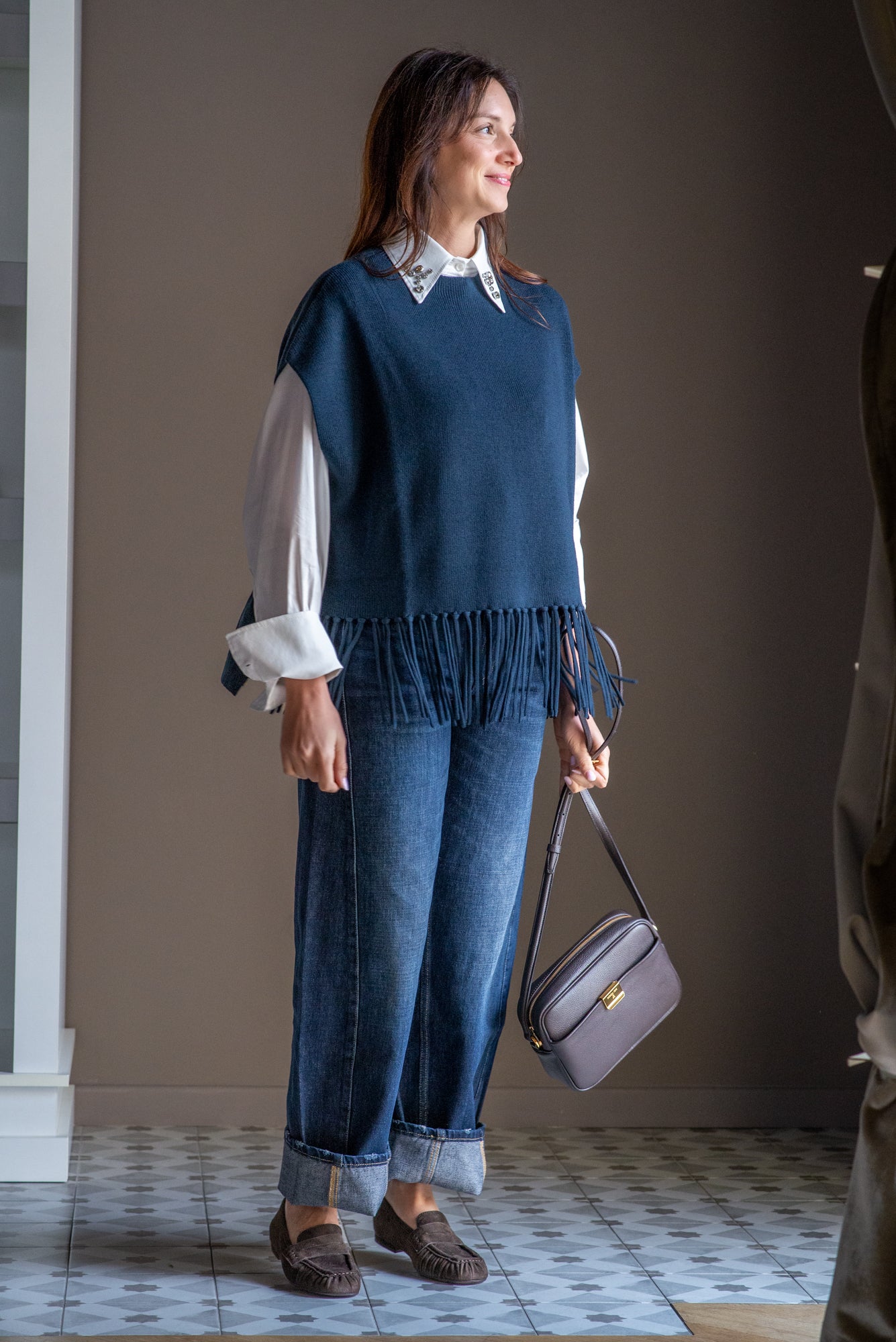 Gilet/Poncho in pura lana blu
