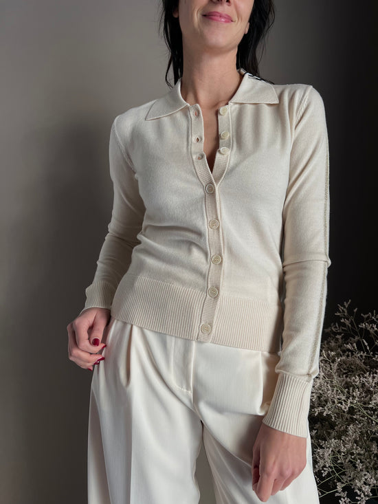 Cardigan in lana con collo a polo