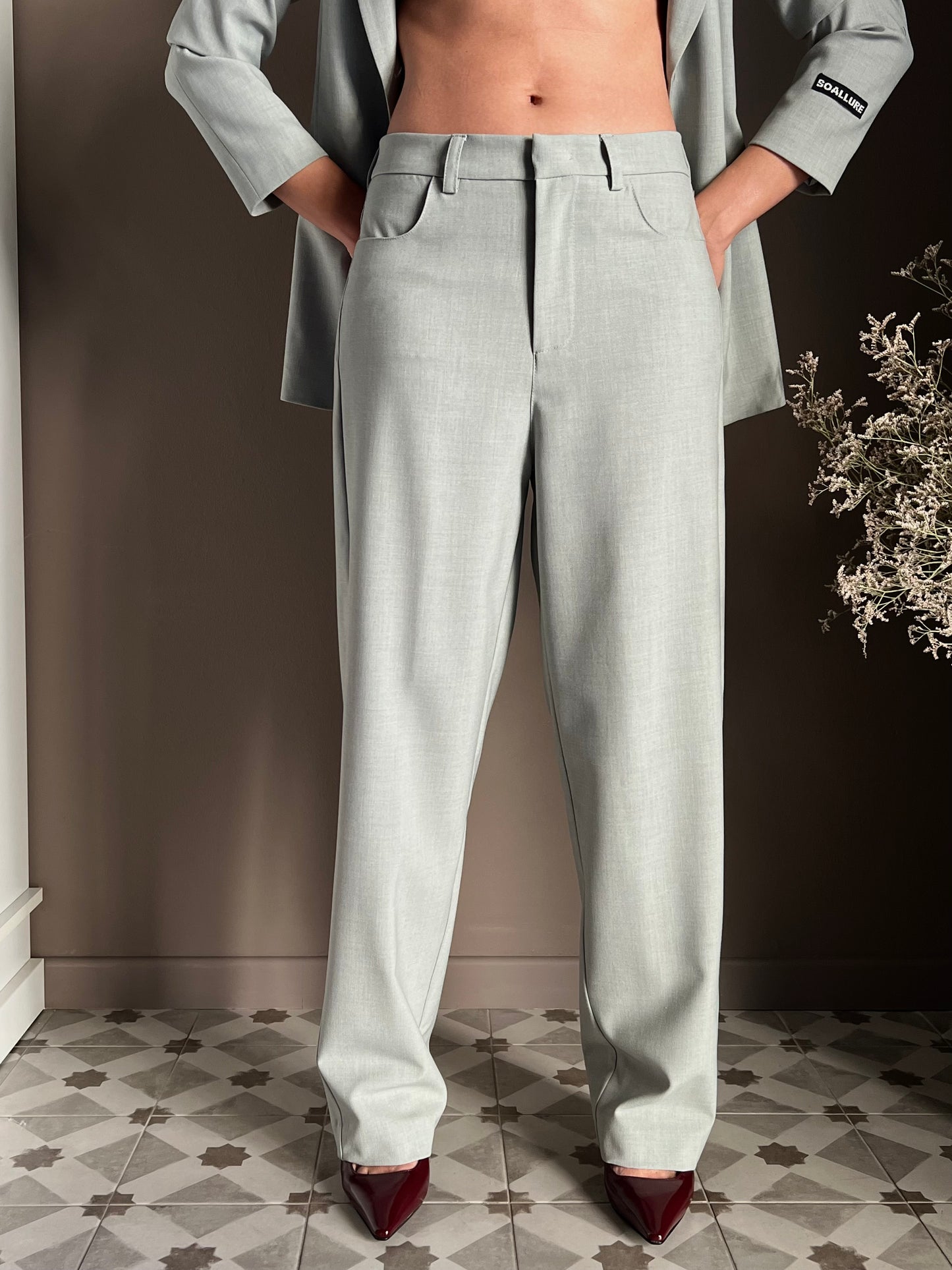 Pantalone morbido salvia