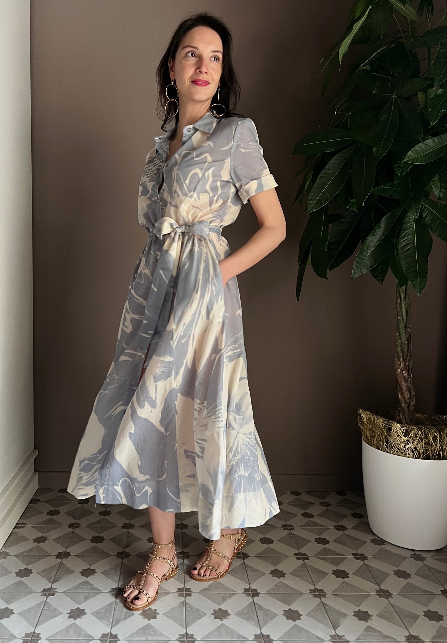 Abito chemisier in fantasia Cotone garzato