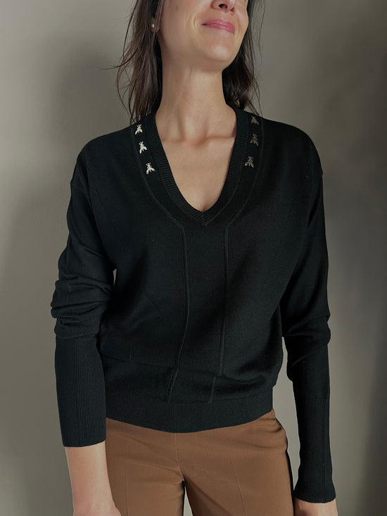 Maglia scollo a V in lana nero
