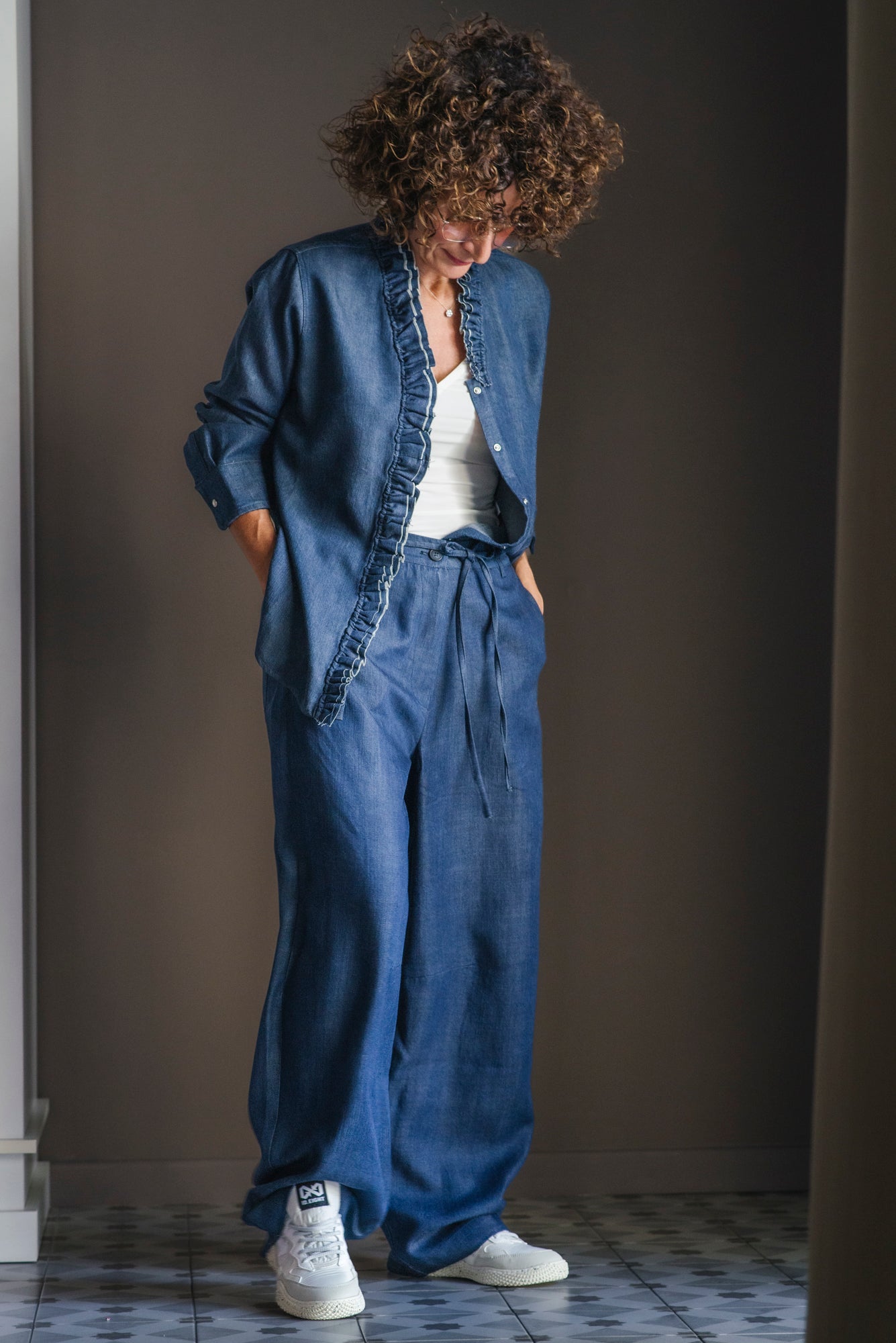 Camicia in denim con rouches