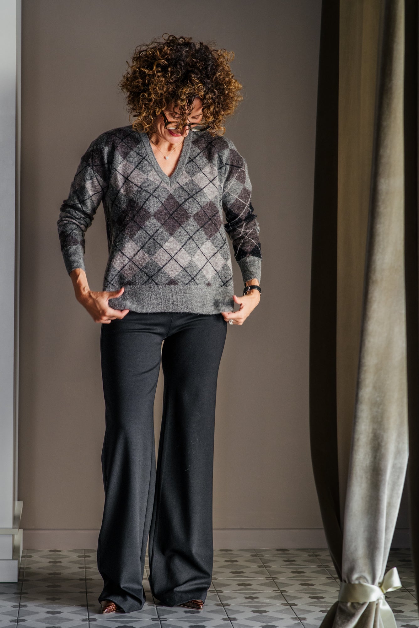 Pull Argyle a Scollo a V Alessia Santi