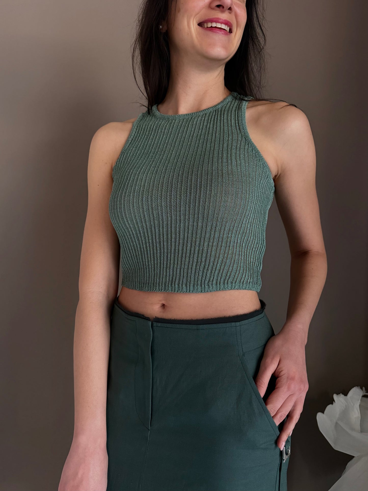 Canotta Crop a Costine – Sage Green