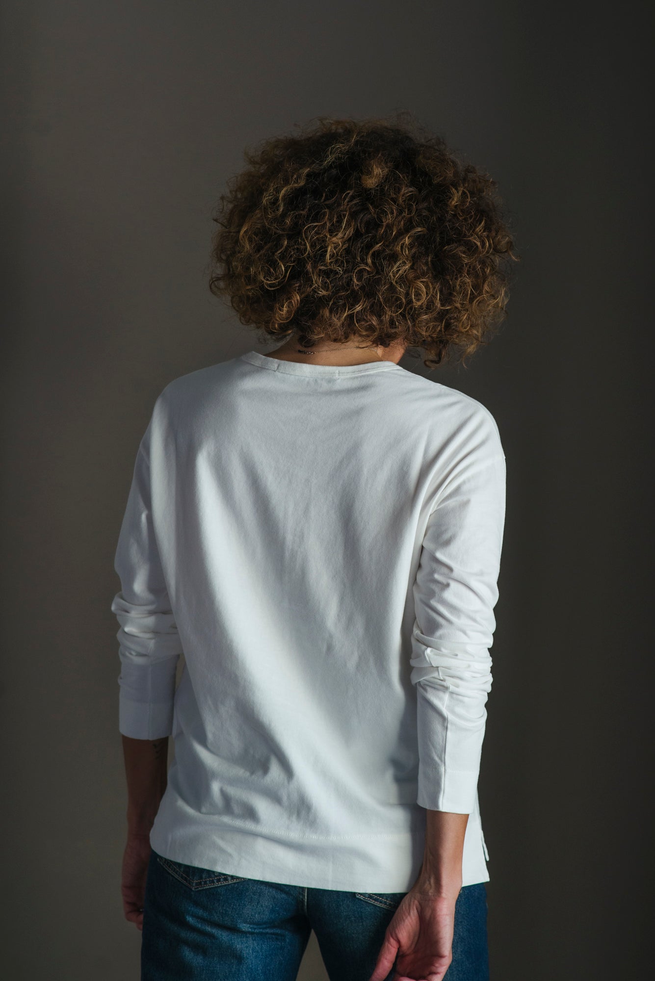 T-shirt manica lunga in cotone soft-touch Bianco Latte