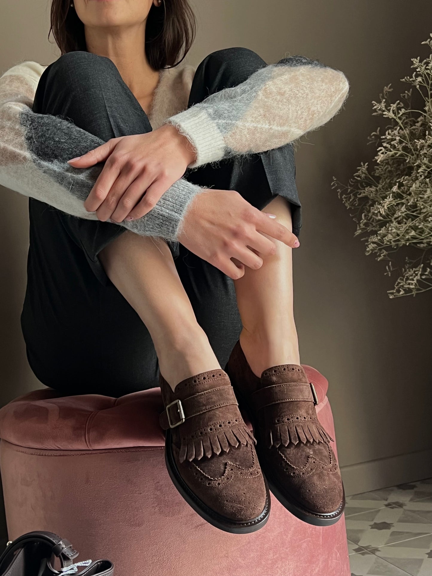Mocassino Frangia e Fibbia Anna F. in Camoscio Marrone