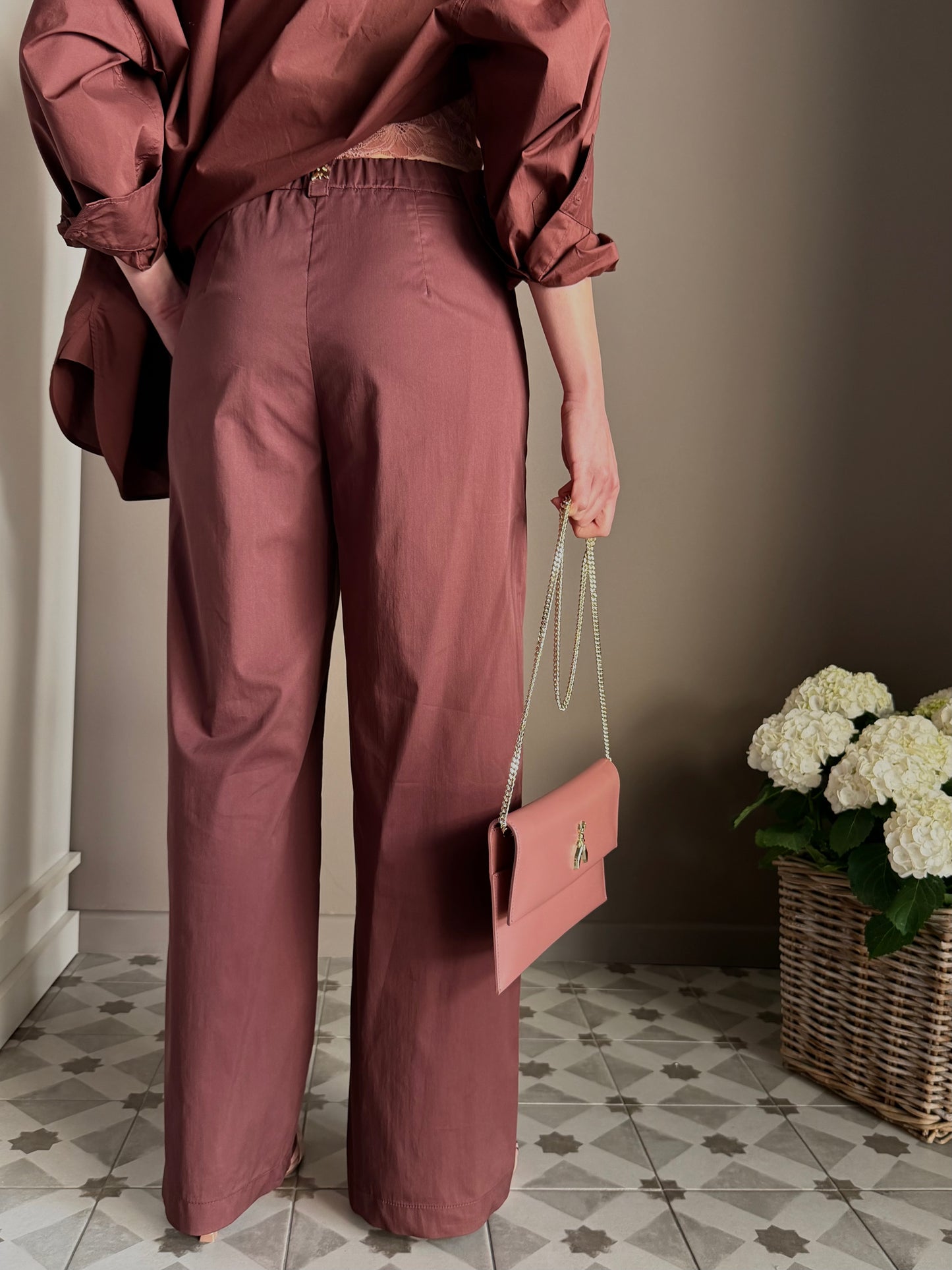 Pantalone in popeline con elastico Brown
