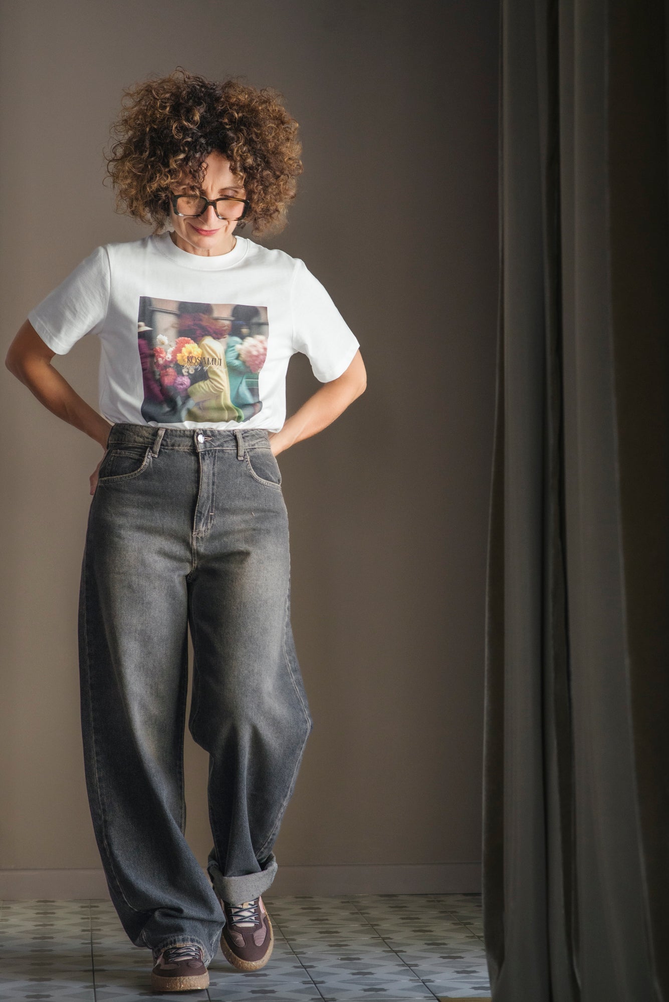 Pantalone denim grigio effetto vintage