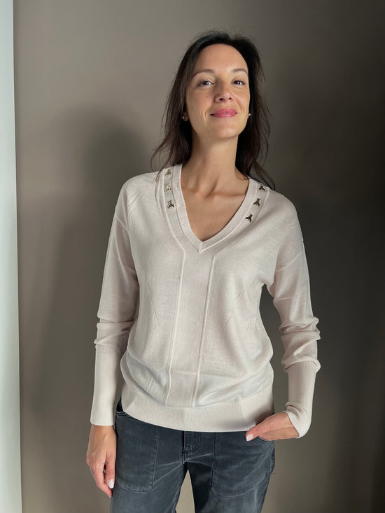 Maglia scollo a V in lana Peach Dust