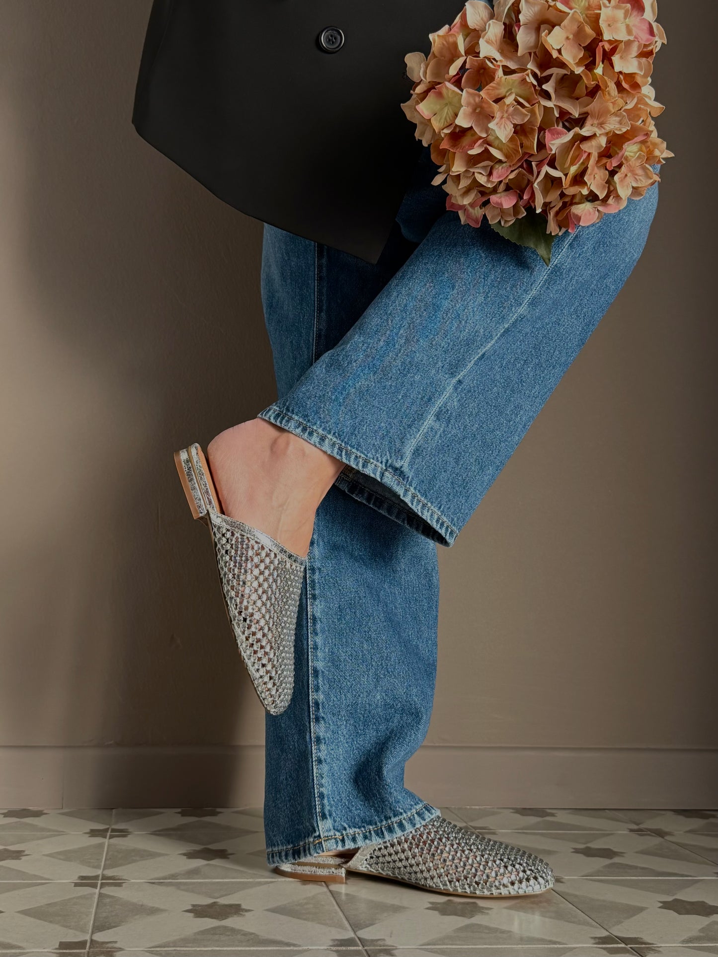 Mules flat in rete metallica