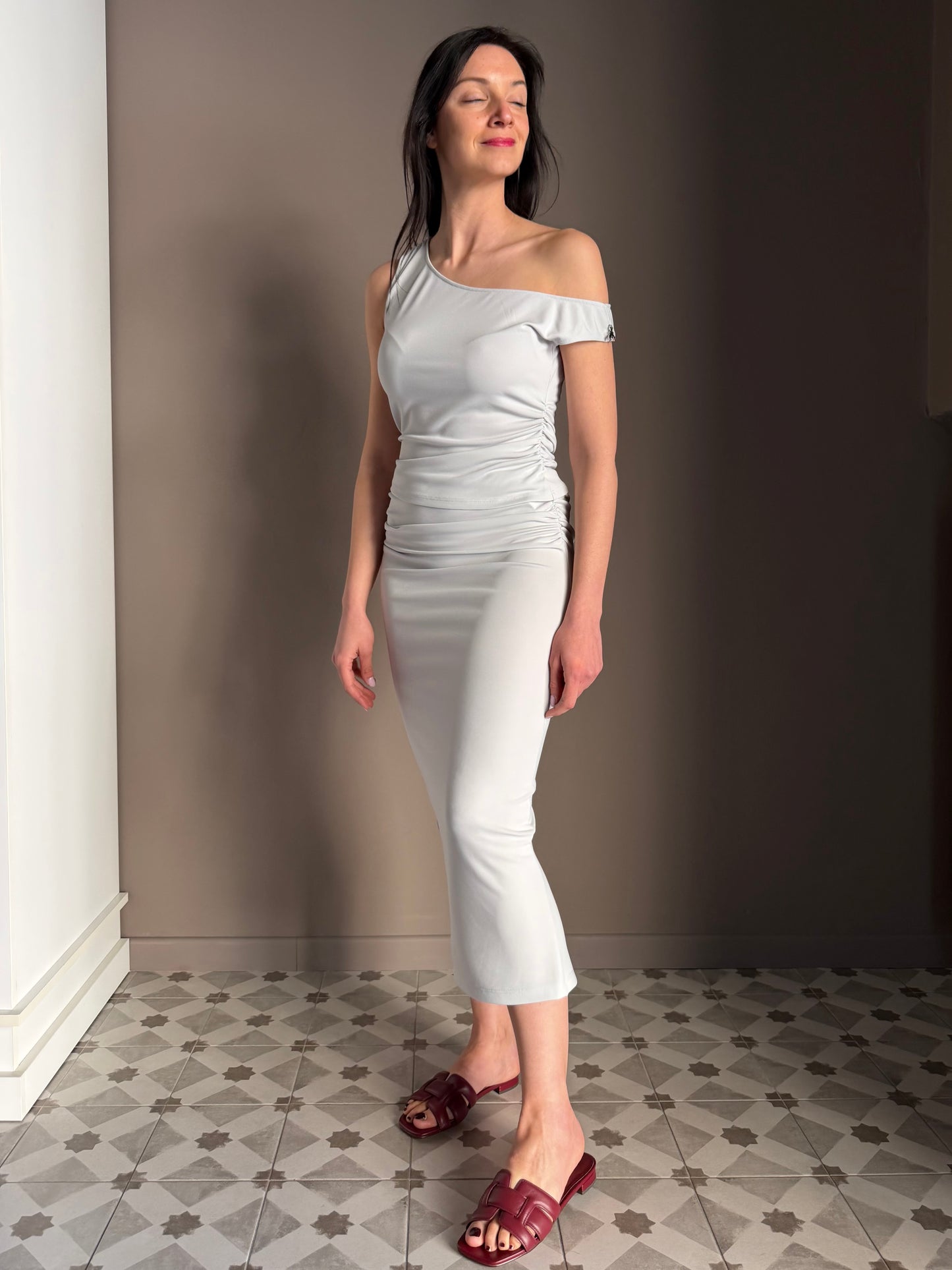 Gonna Longuette in jersey strech grigio perla