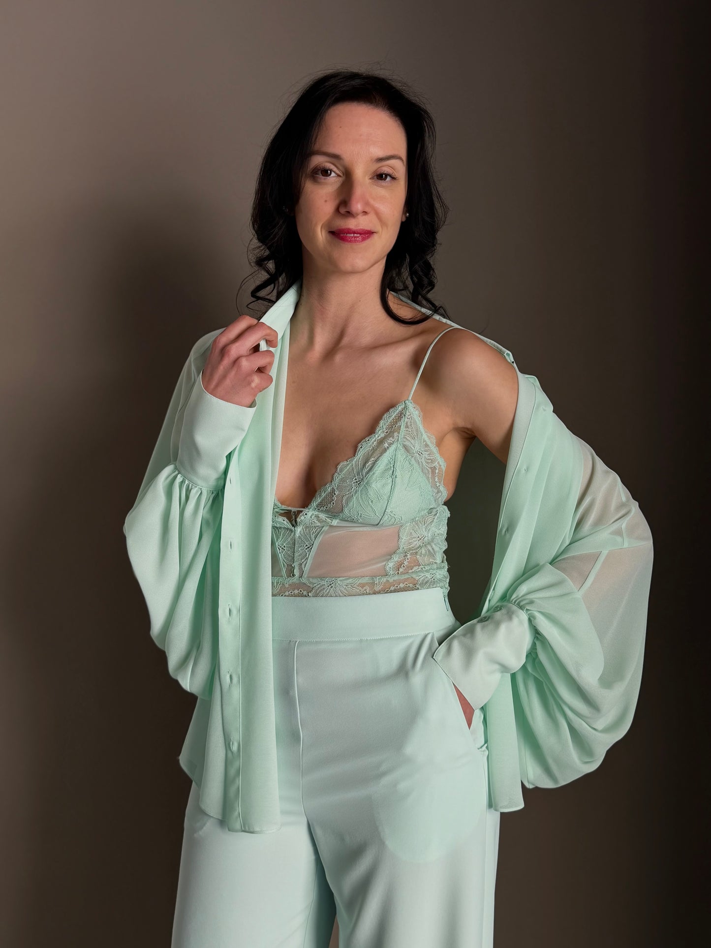 Top in pizzo Light Aqua