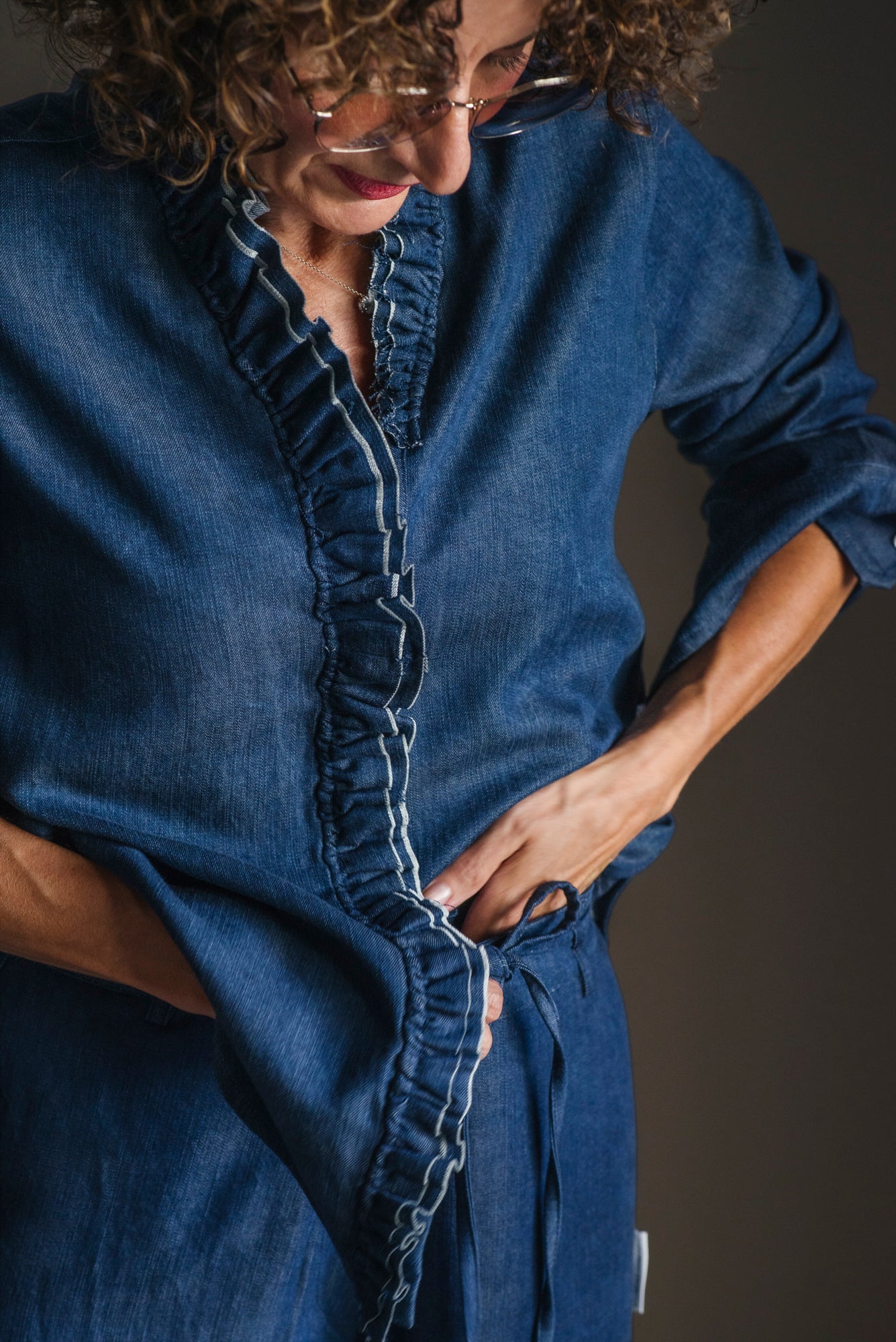 Camicia in denim con rouches
