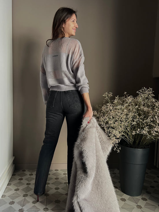 Maglia girocollo con dettagli in trasparenza Mistery Gray