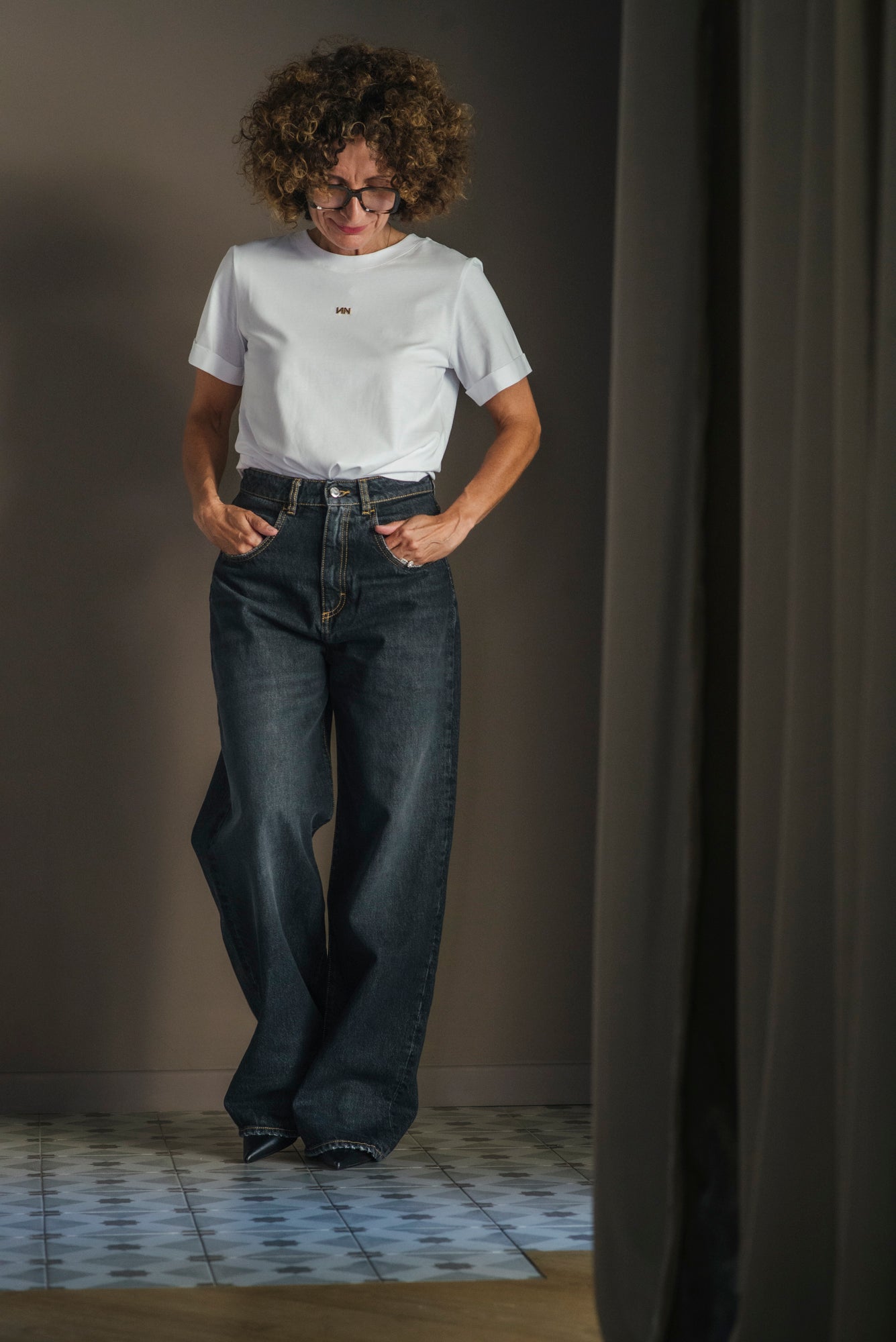 Pantalone denim modello Poppy- Grigio nero