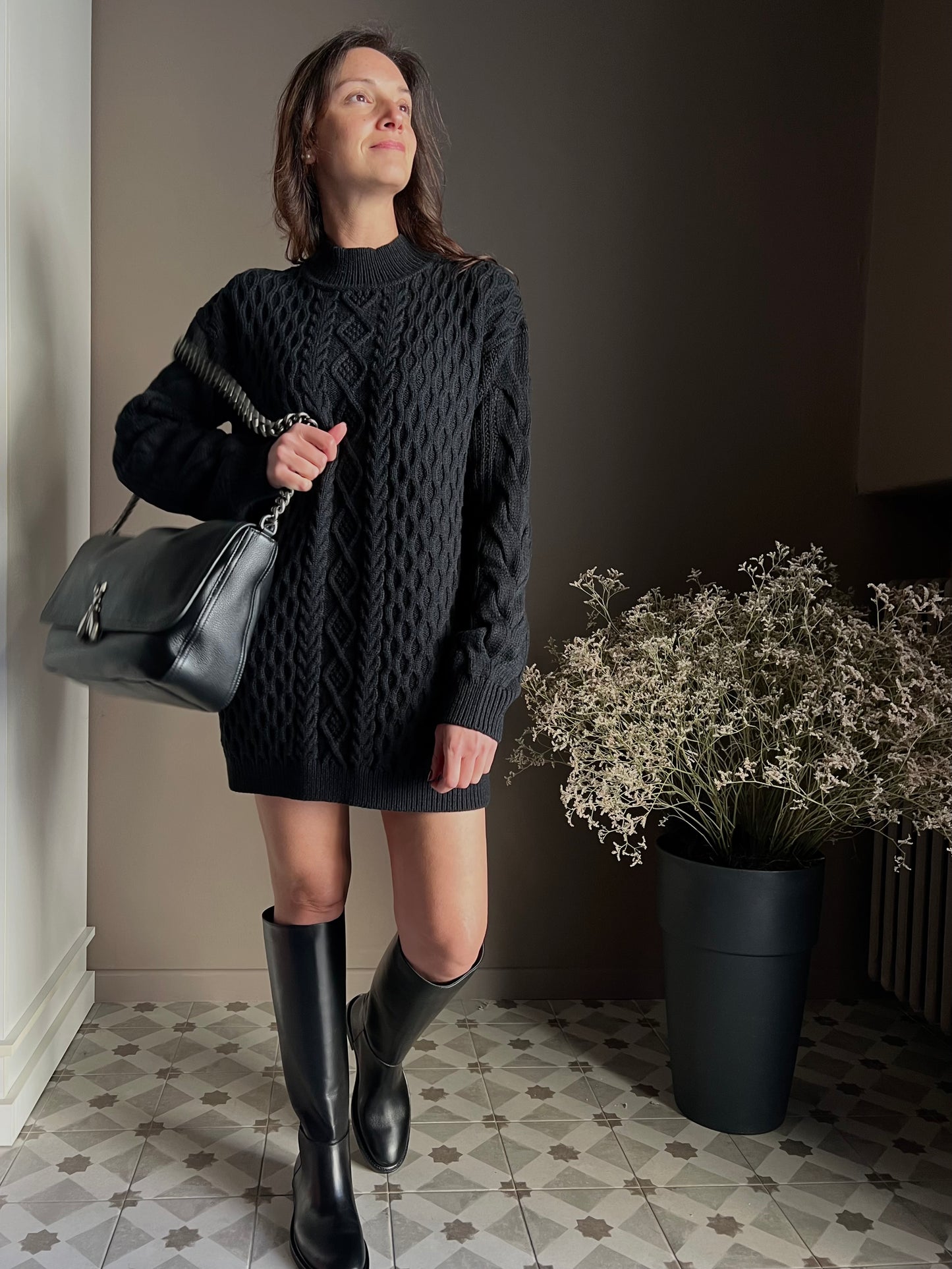 Mini abito lavorazione treccia in misto lana