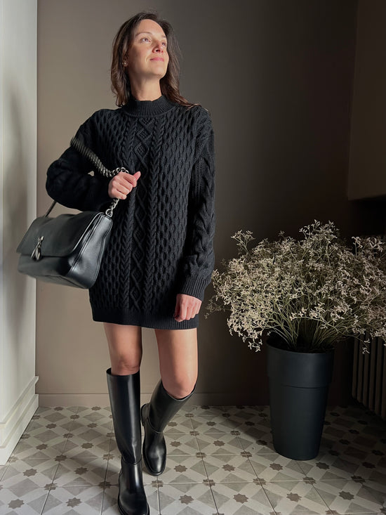 Mini abito lavorazione treccia in misto lana