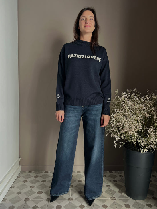 Maglia girocollo con logo blu