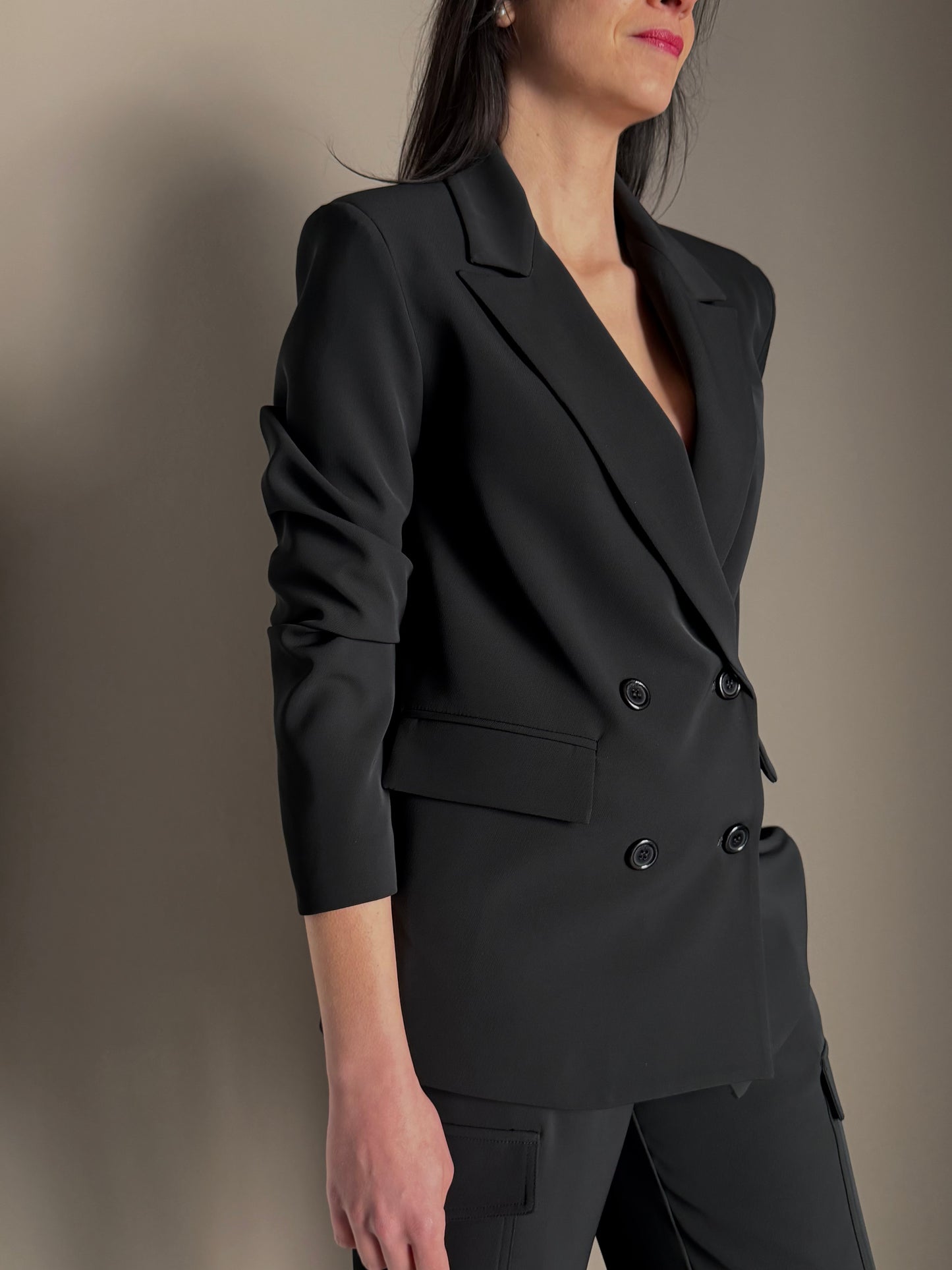 Giacca doppio petto in crepe nera