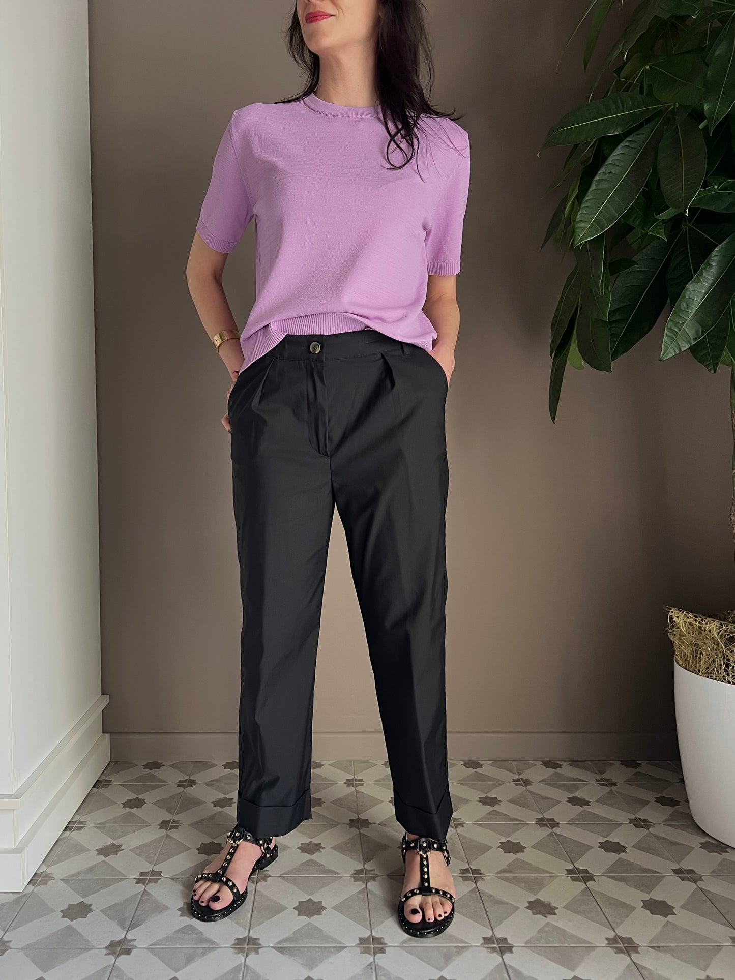 Pantalone in cotone con risvolto