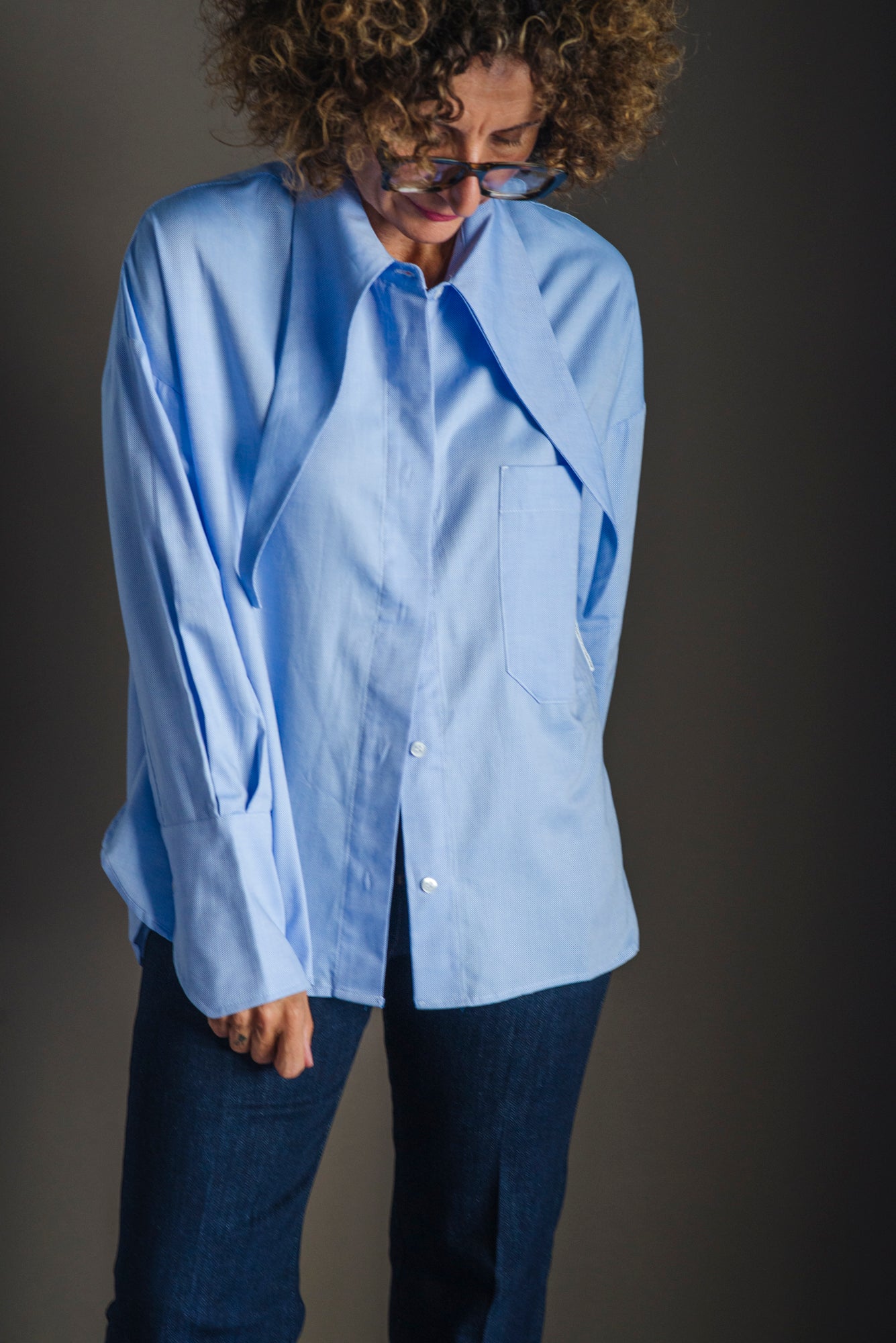 Camicia in cotone Oxford con collo scultoreo