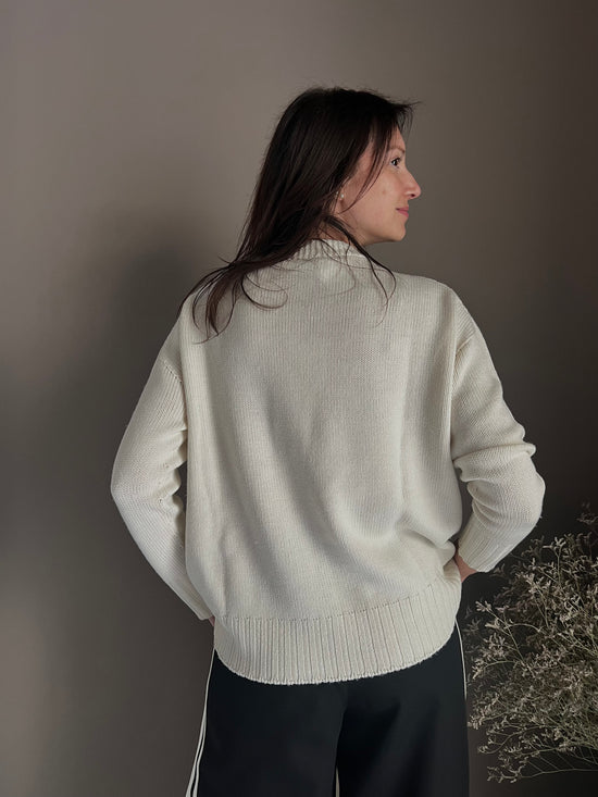 Maglia Oversize Solo Tre in Pura Lana Panna