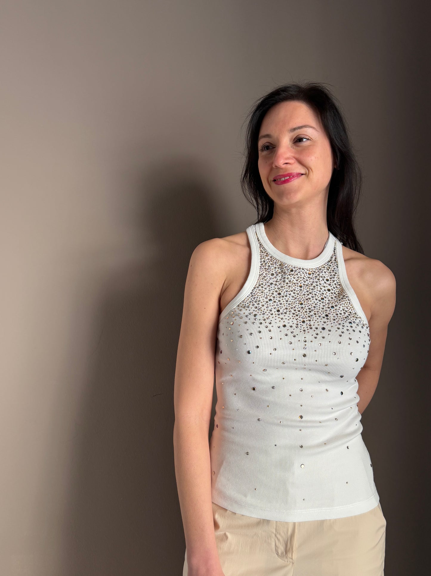 Canotta a Costine con Cascata di Strass – Patrizia Pepe