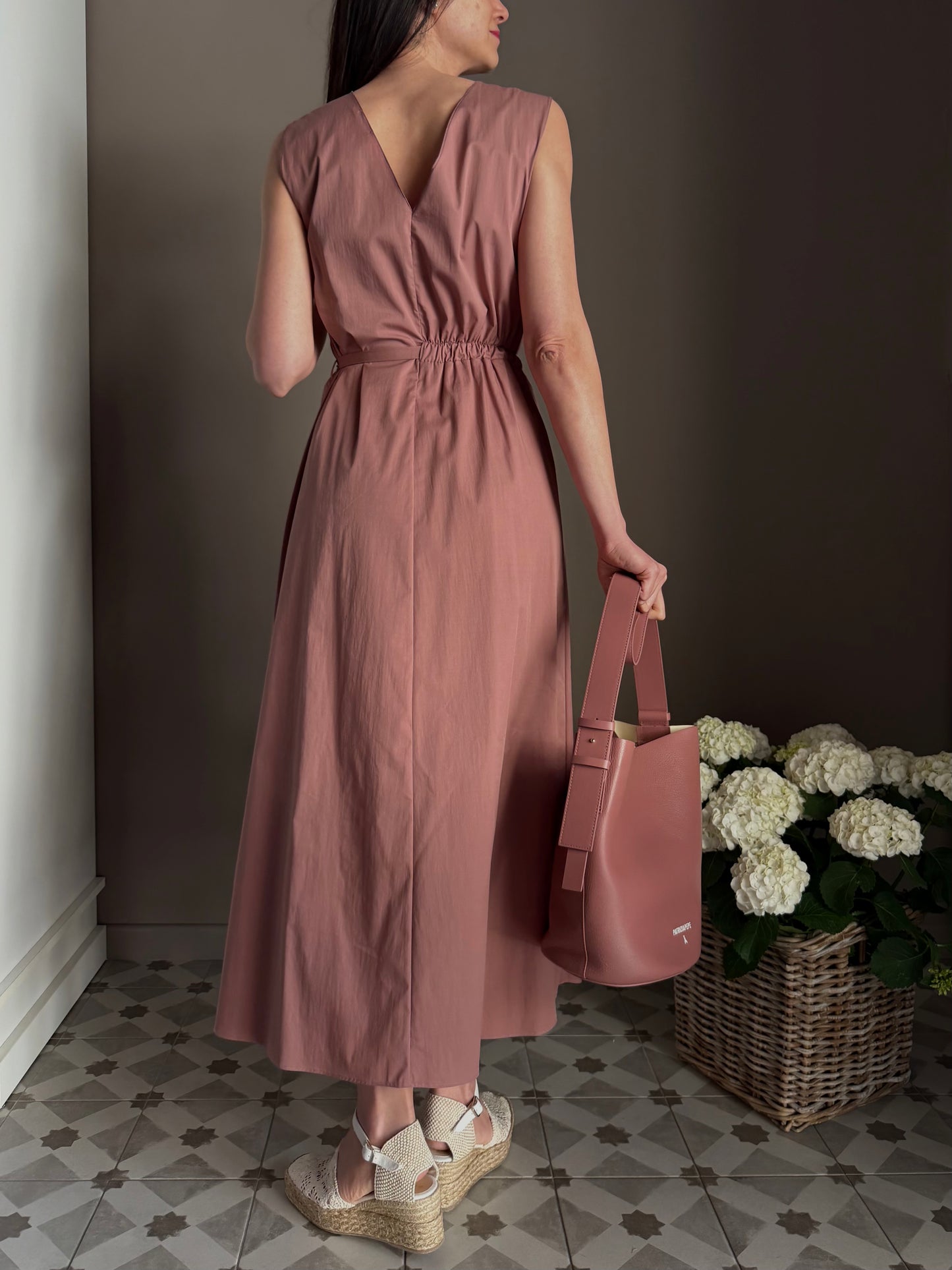 Abito midi in popeline di cotone terracotta