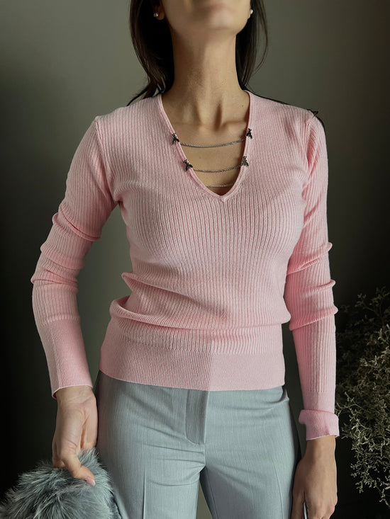 Maglia slim fit con catenelle Pink