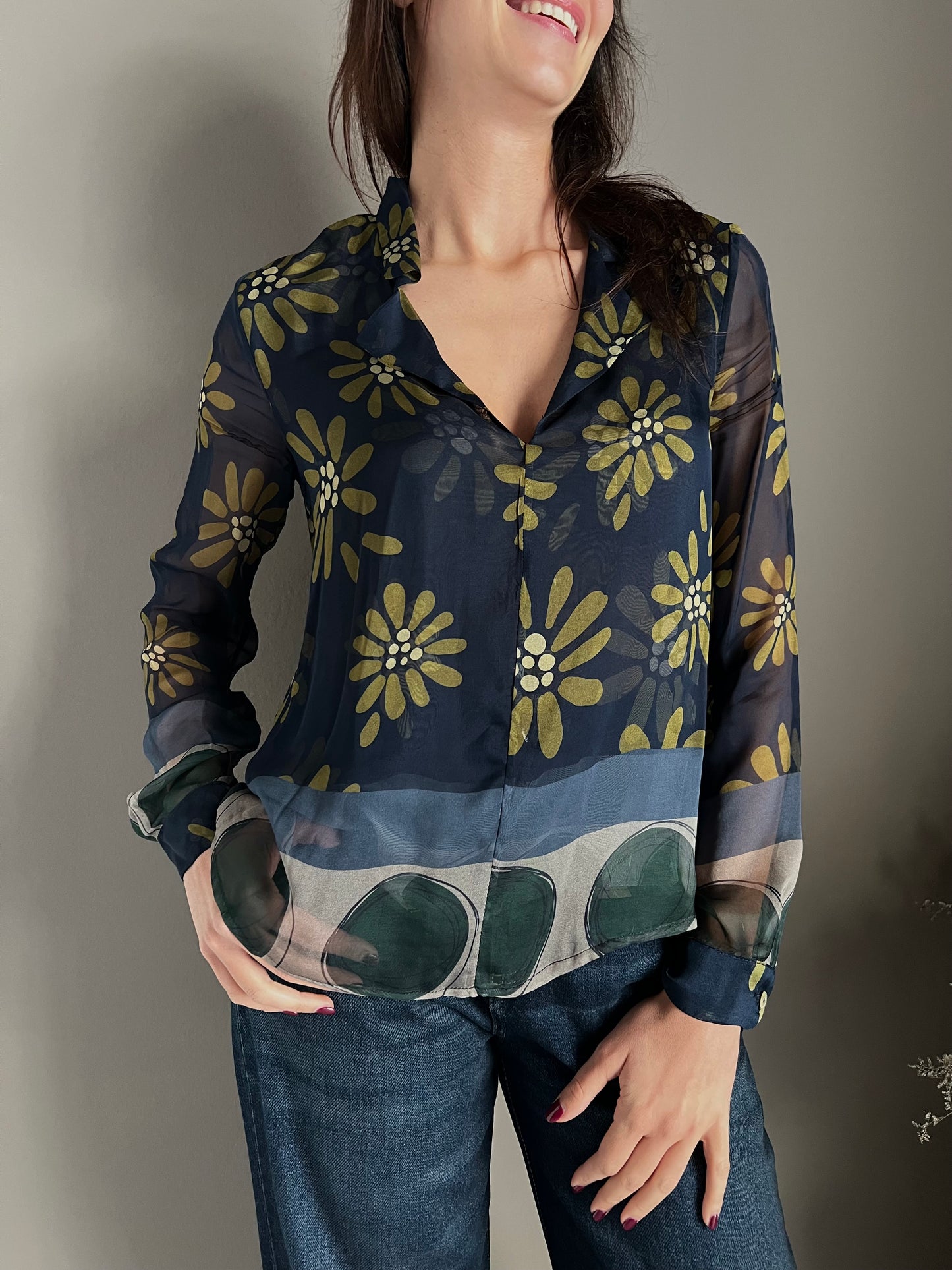 Camicia in fantasia floreale in seta e viscosa