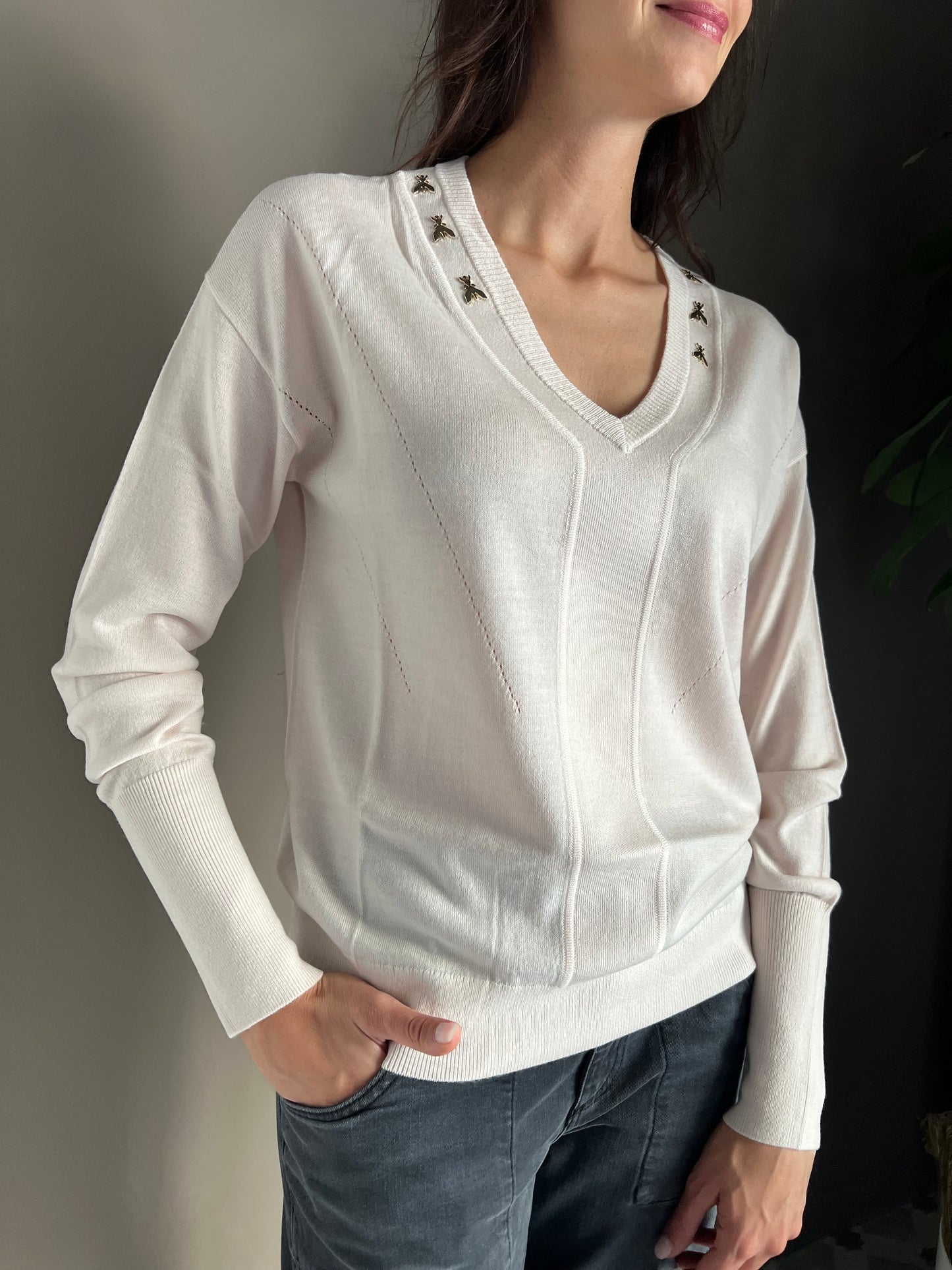 Maglia scollo a V in lana Peach Dust