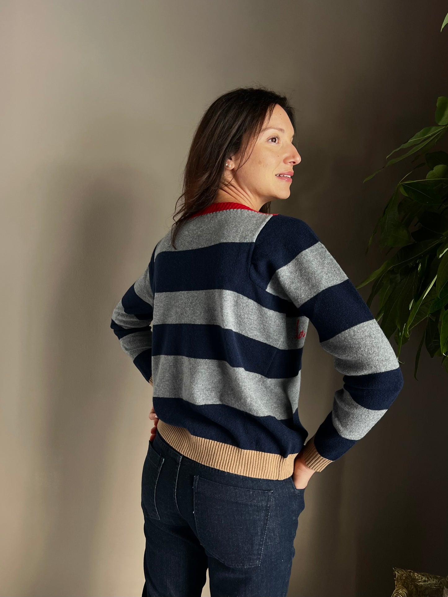 Maglioncino a righe in lana e cashmere