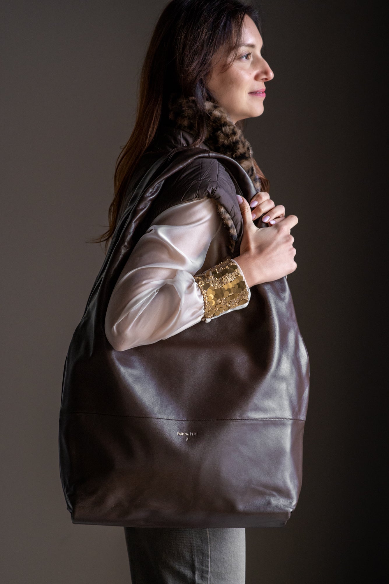 Borsa Hobo in pelle Patrizia Pepe Moro