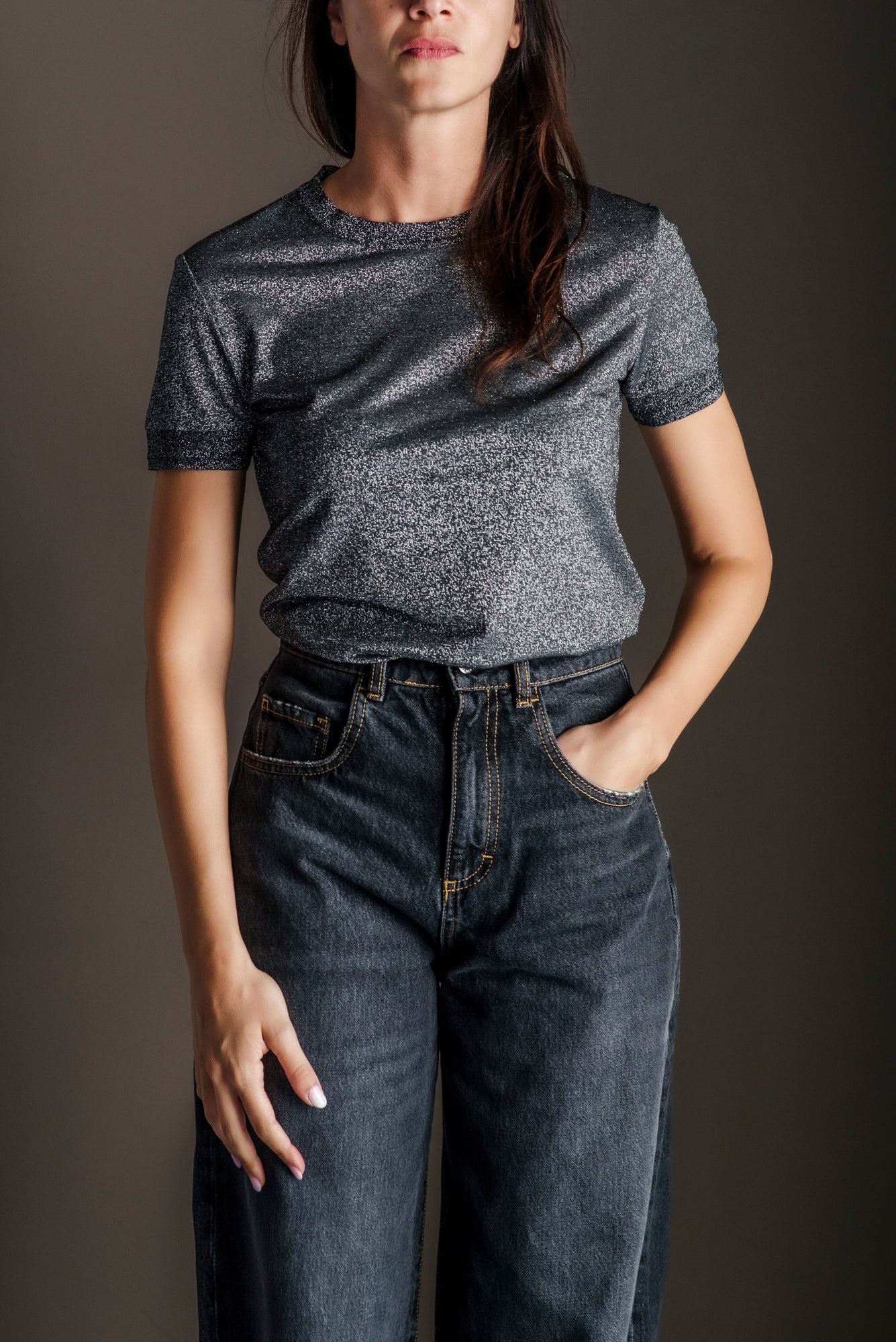 T-shirt Patrizia Pepe Lurex Gray