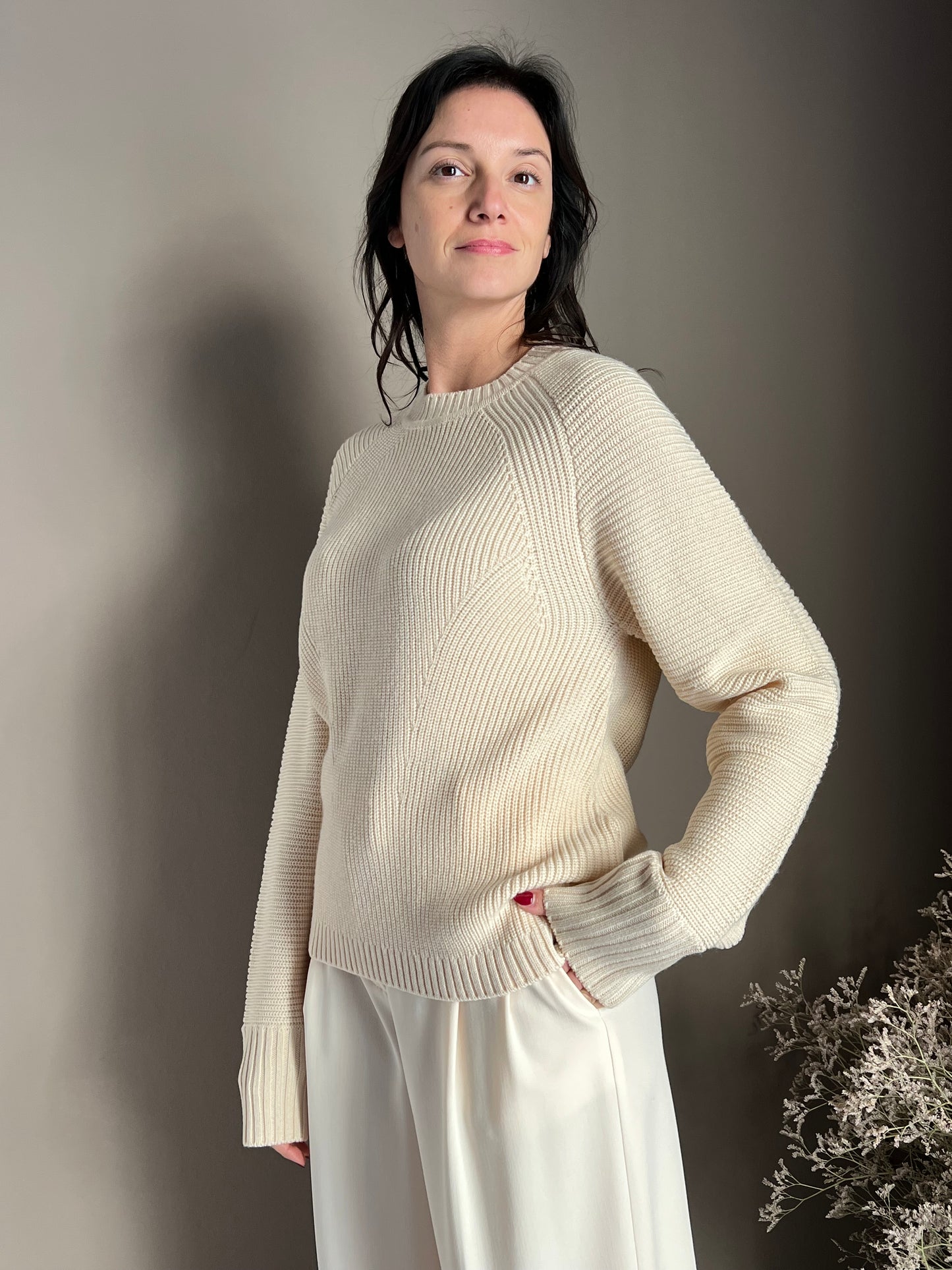 Maglia girocollo in misto lana Wooly White