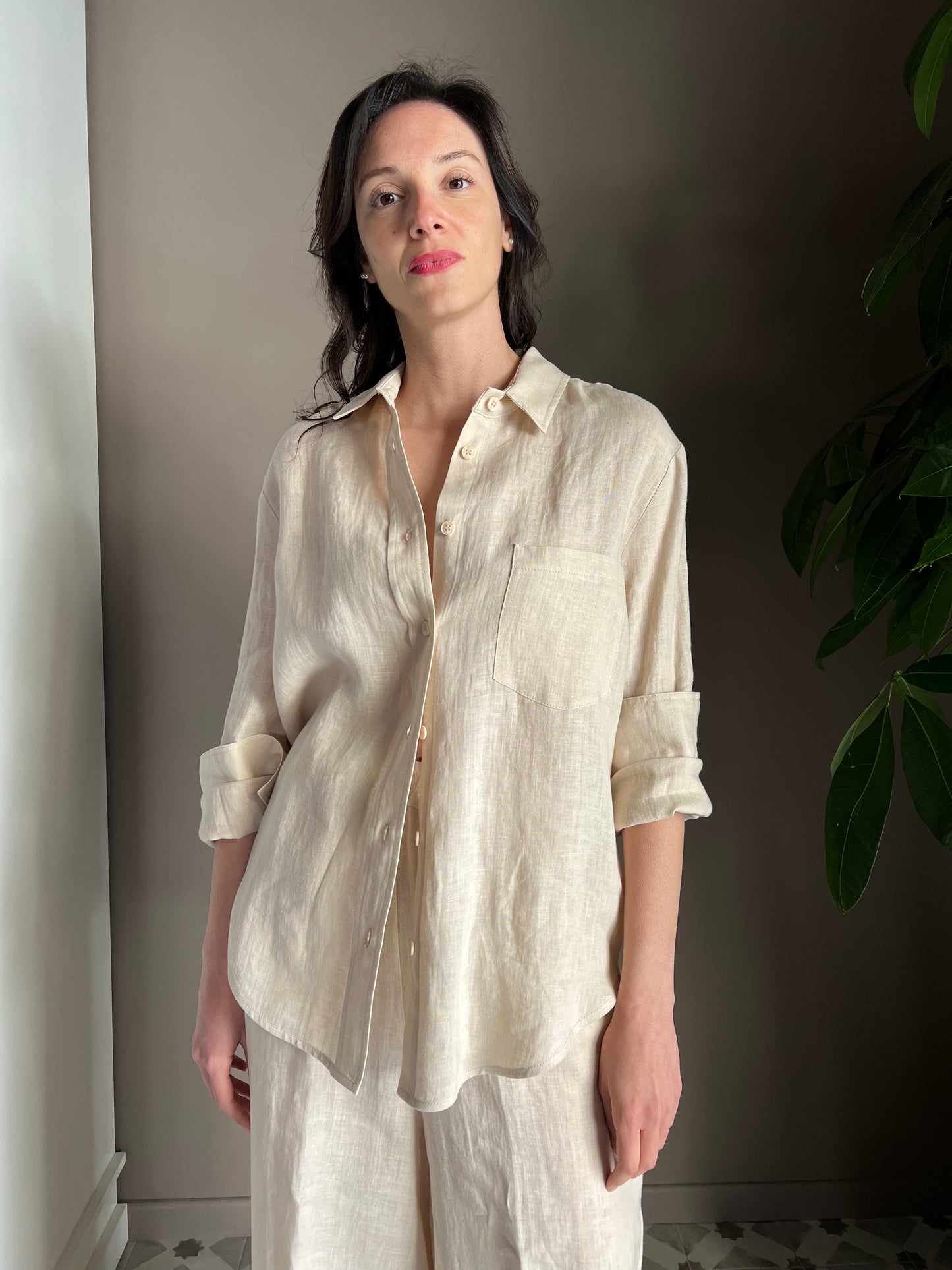 Camicia in lino linea maschile beige