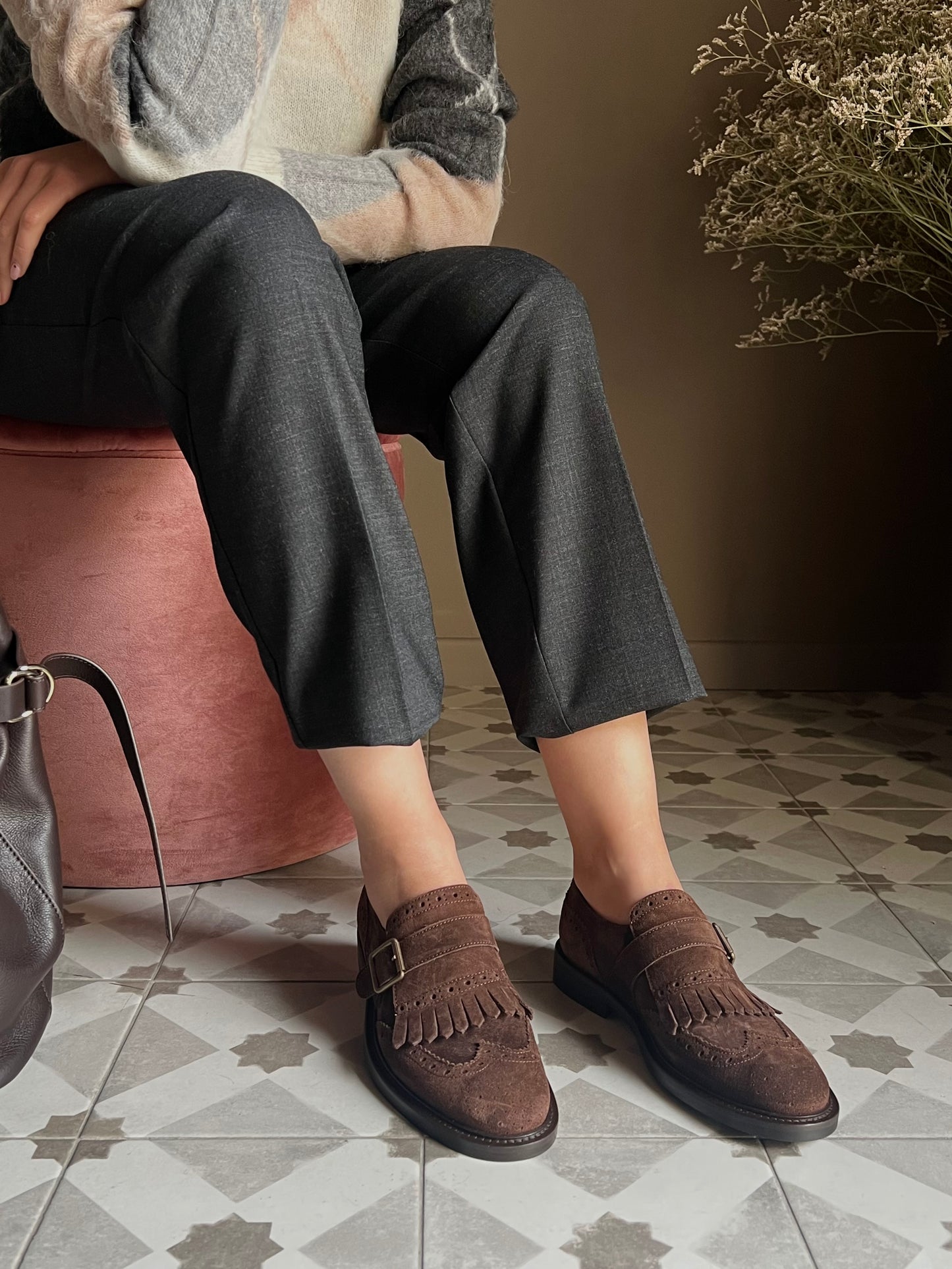 Mocassino Frangia e Fibbia Anna F. in Camoscio Marrone