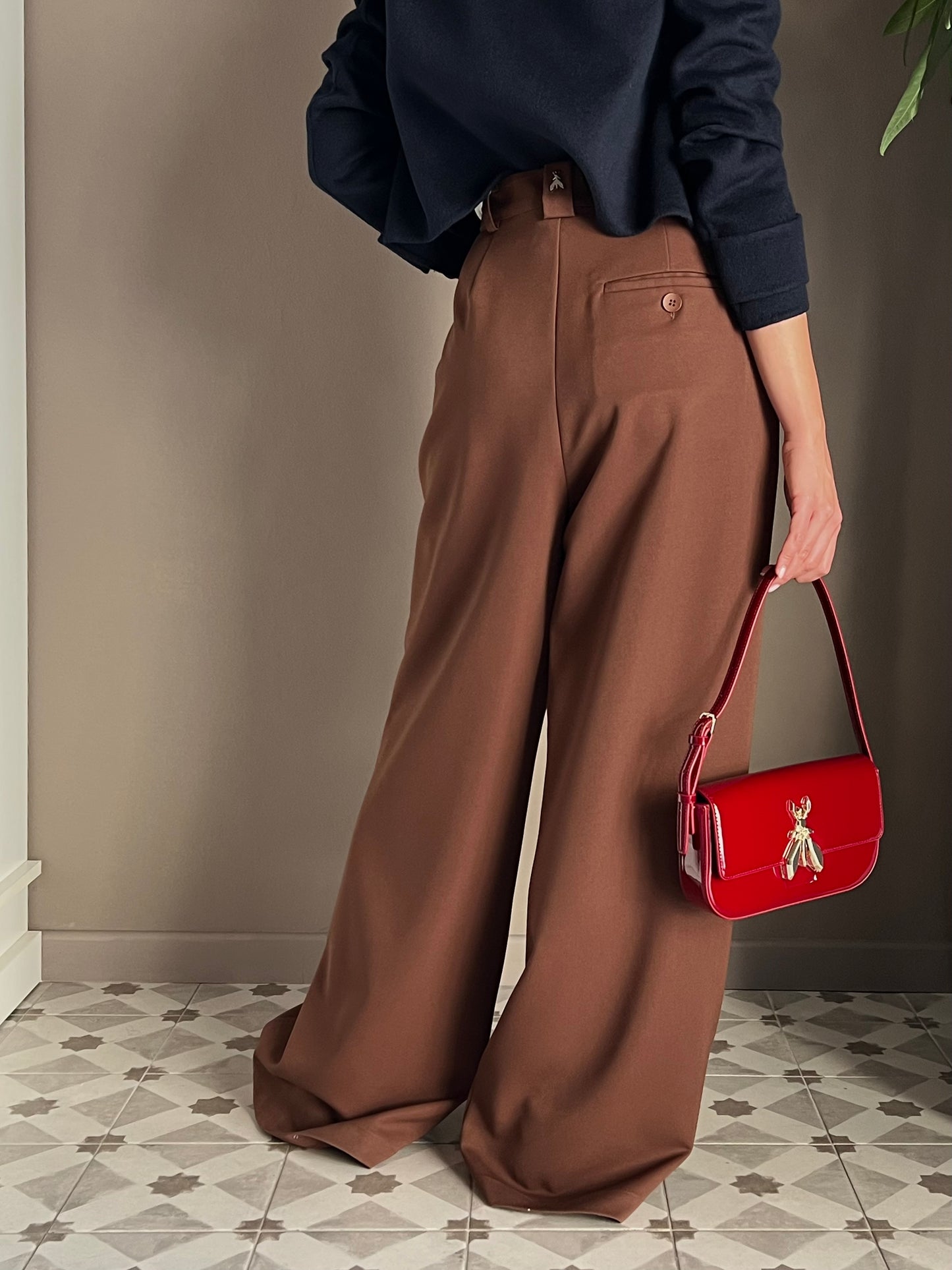 Pantalone oversize in gabardine Earth Brown