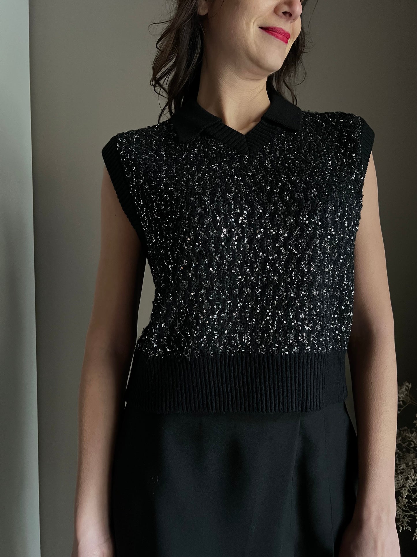 Gilet in maglia con paillettes