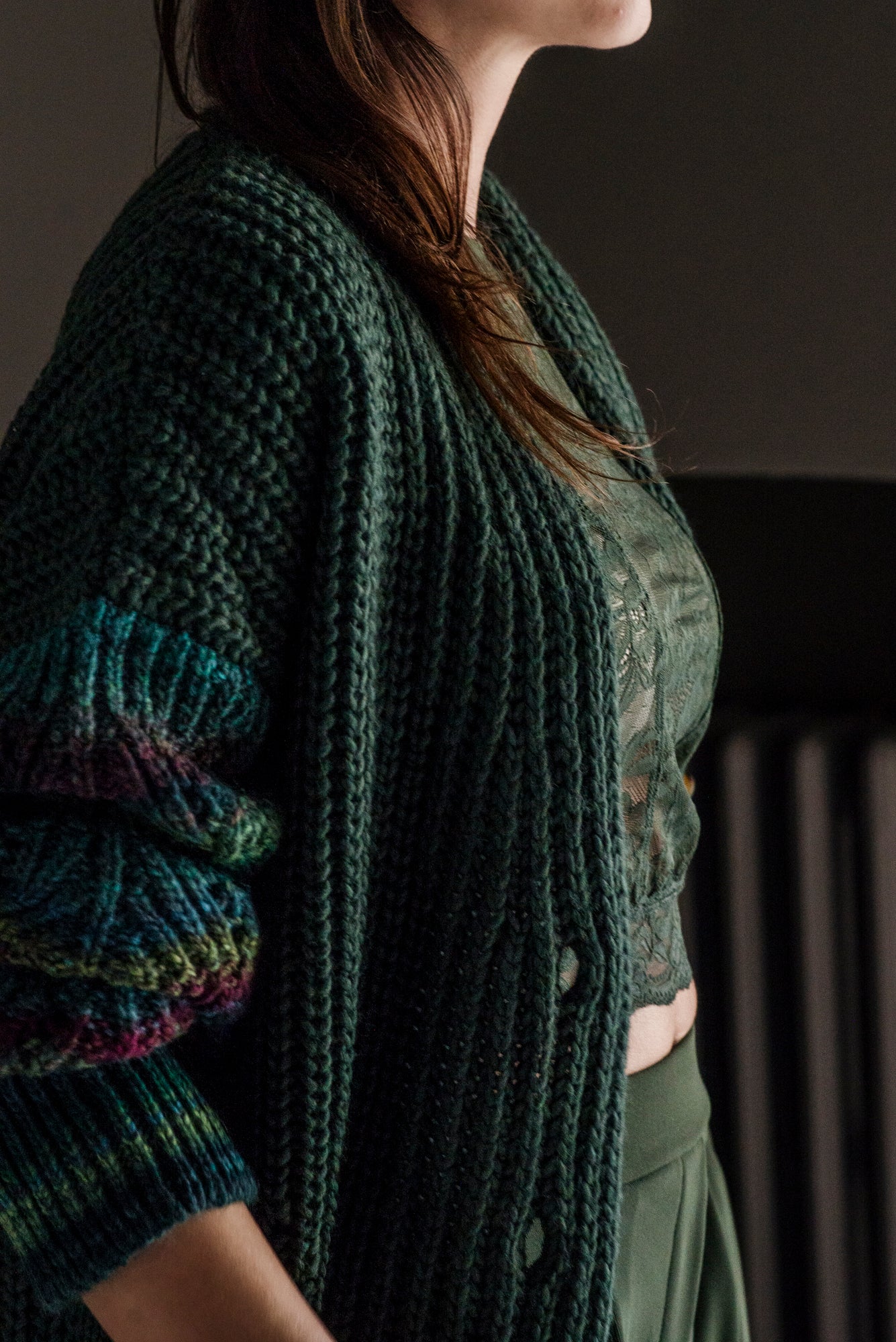 Cardigan oversize misto lana verde militare