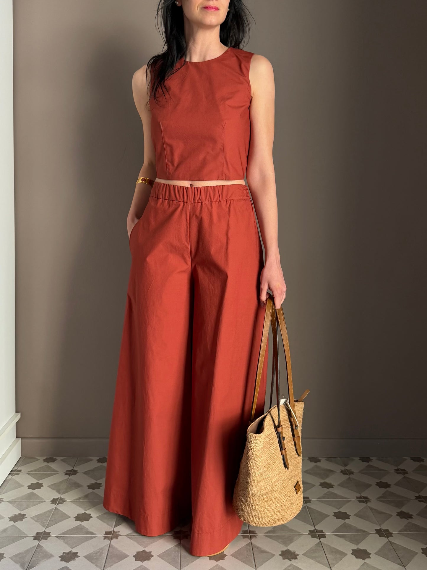 Pantalone Palazzo in Cotone Mattone – So Allure