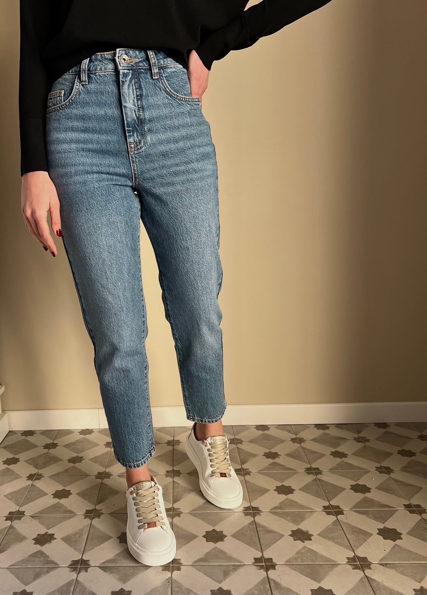 Pantalone denim vita alta