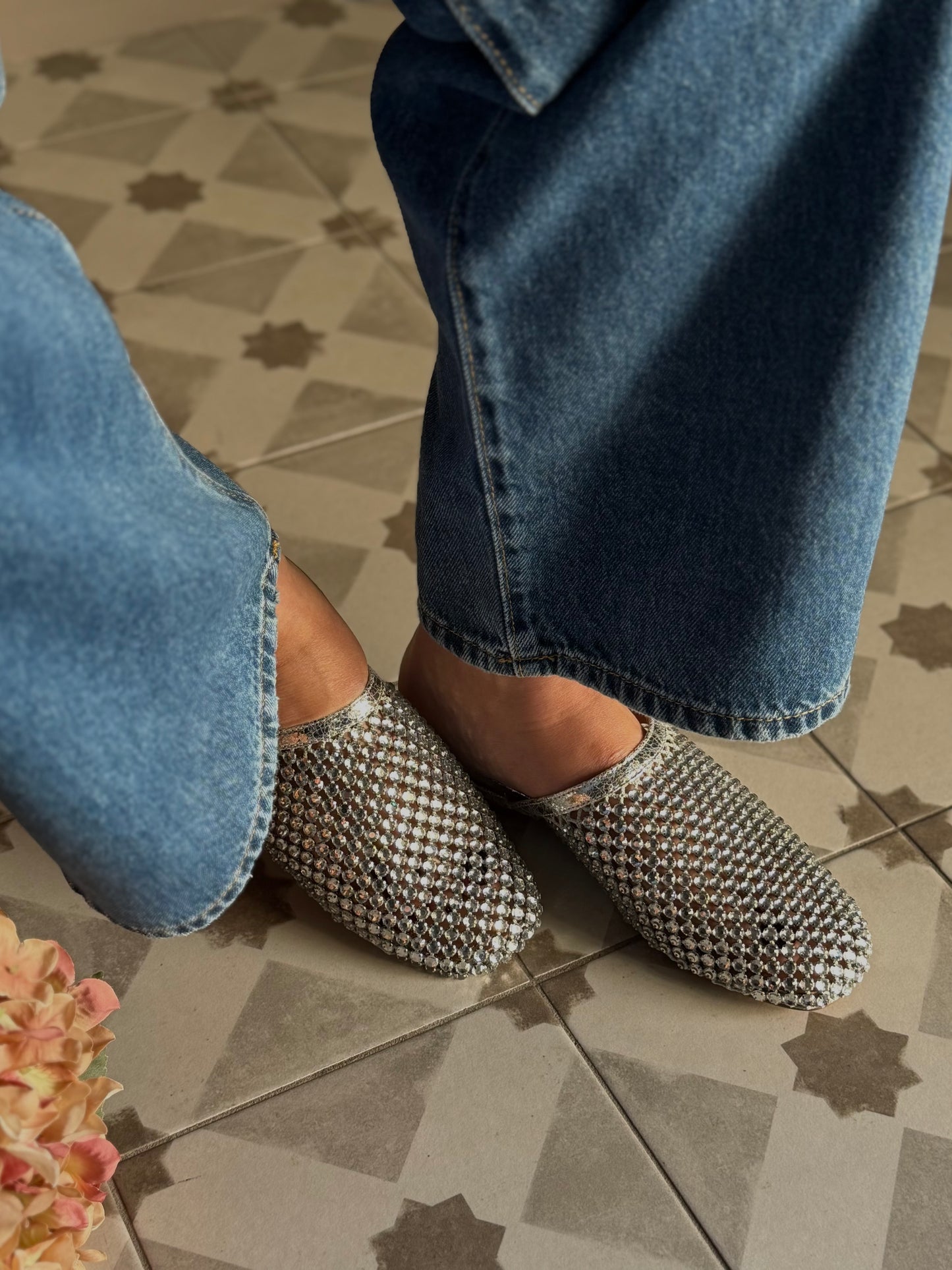 Mules flat in rete metallica