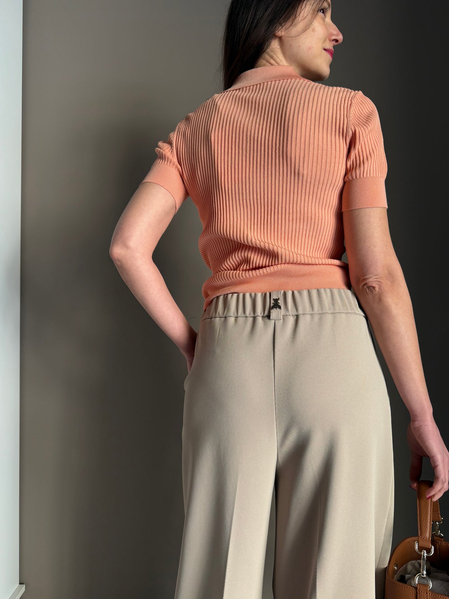 Pantalone a palazzo con elastico Sand Beige