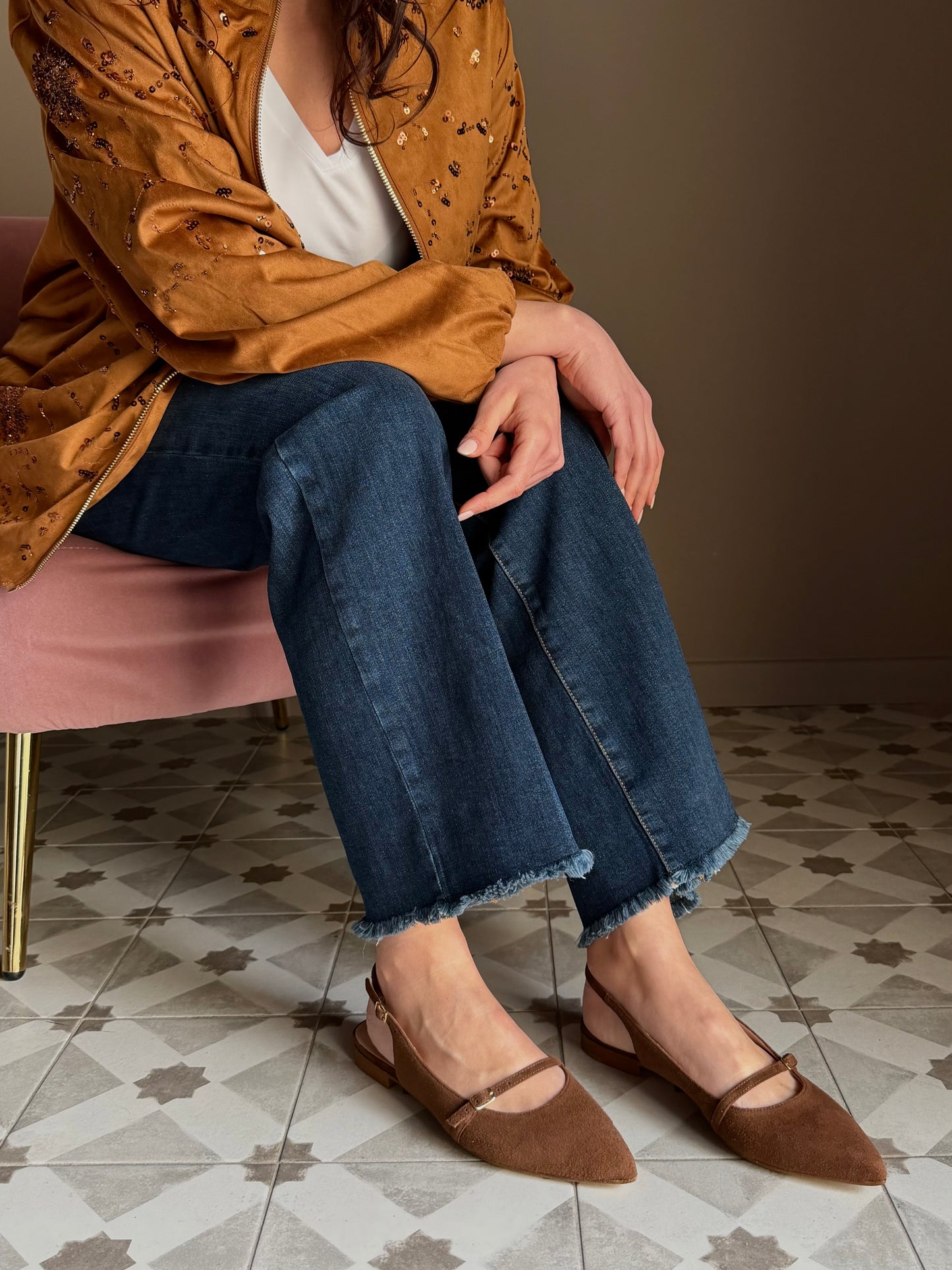 Slingback in camoscio marrone