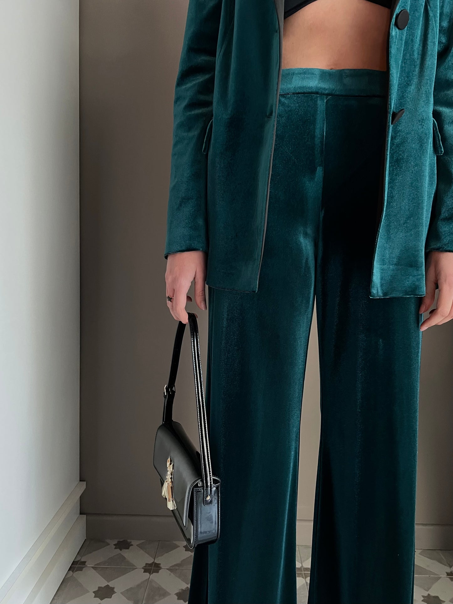 Pantalone a palazzo in velluto gree