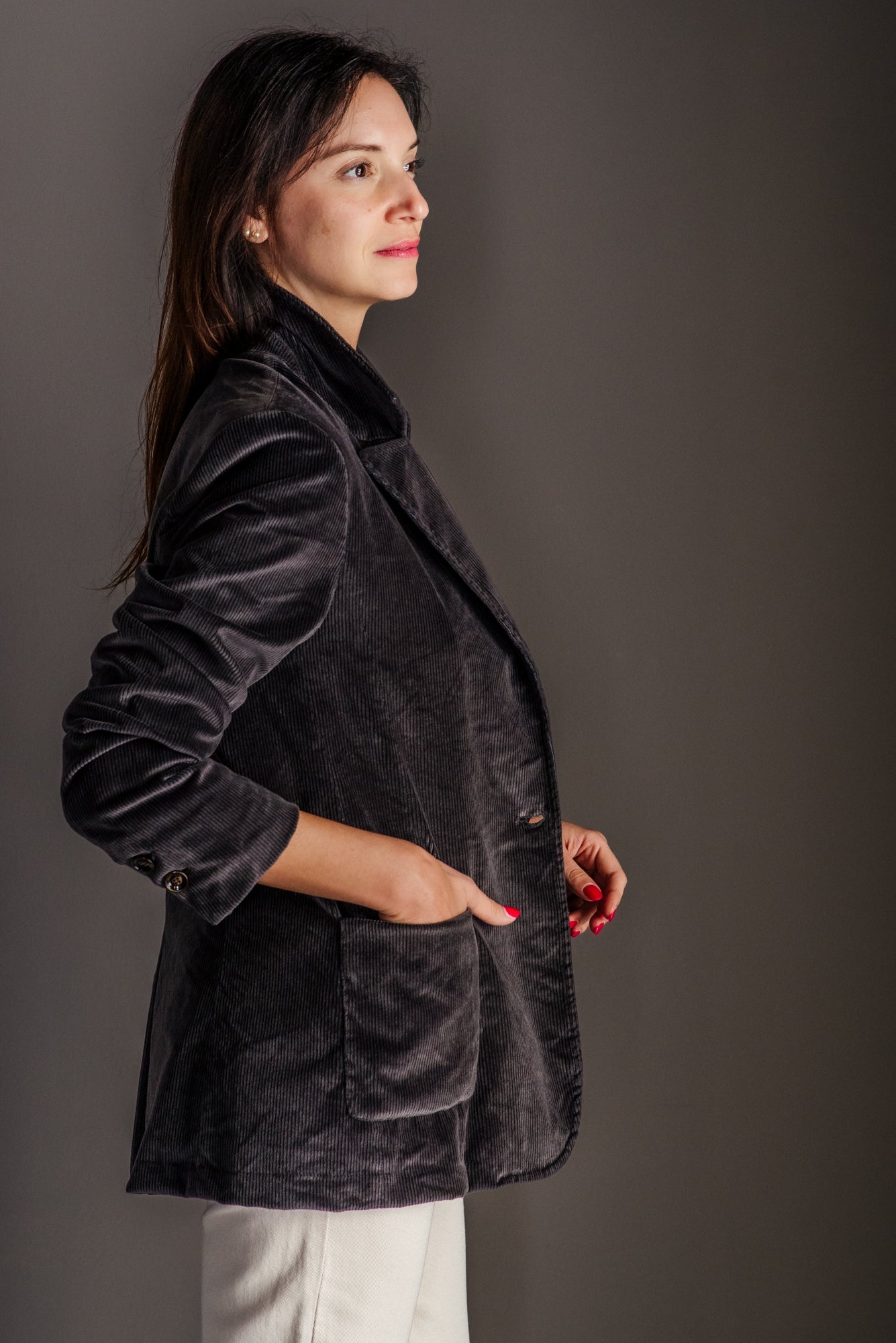 Giacca blazer in velluto rigato-moro