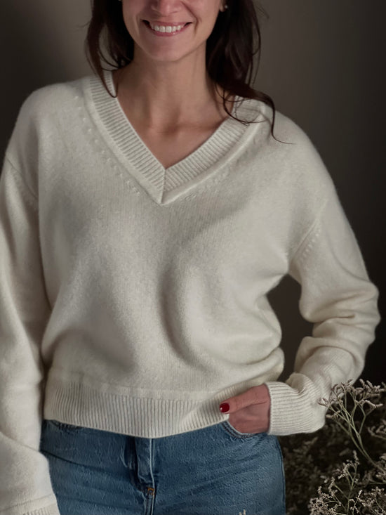 Maglia scollo a V in 100% cashemire milk