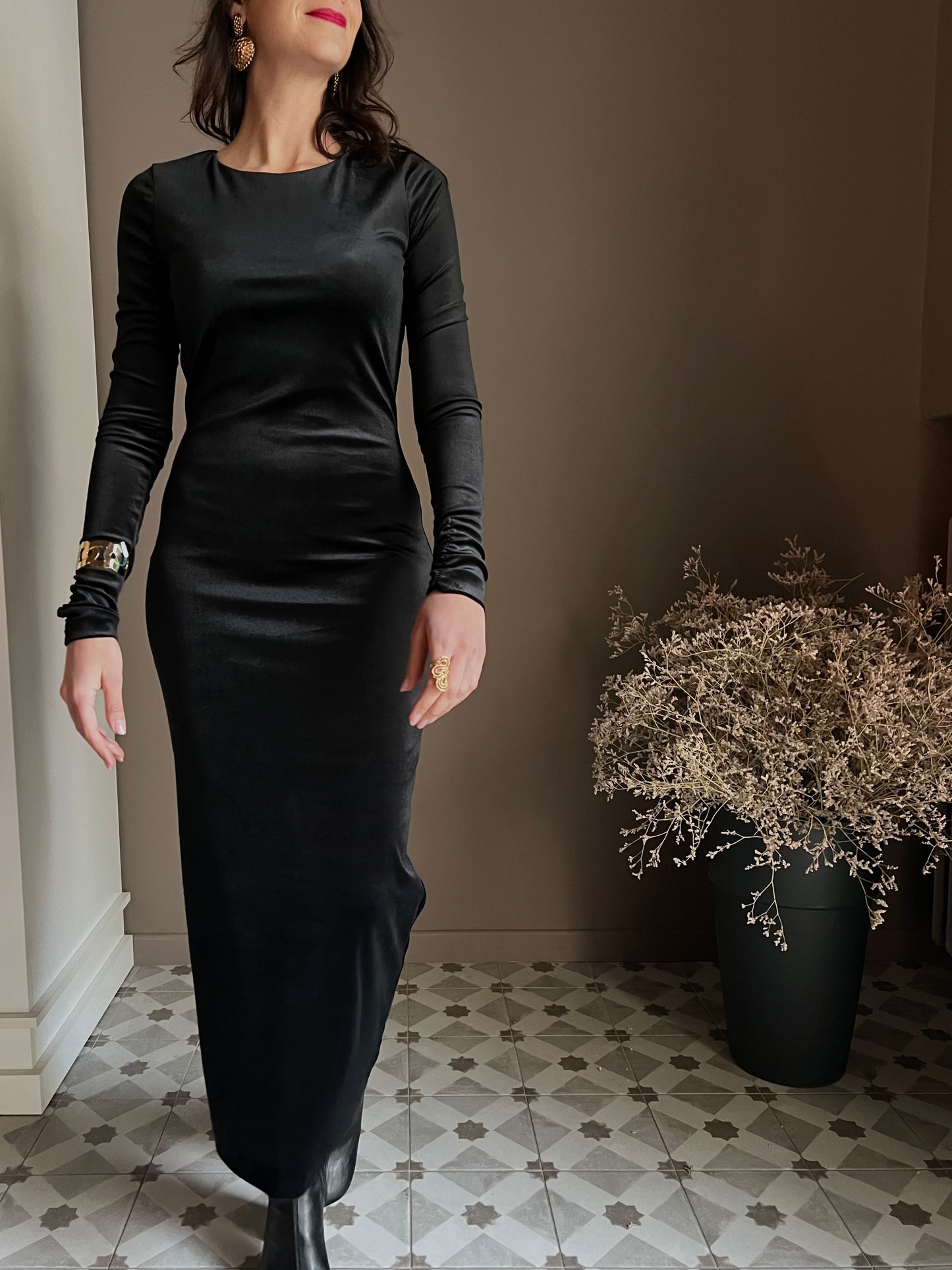 Abito lungo in velluto nero